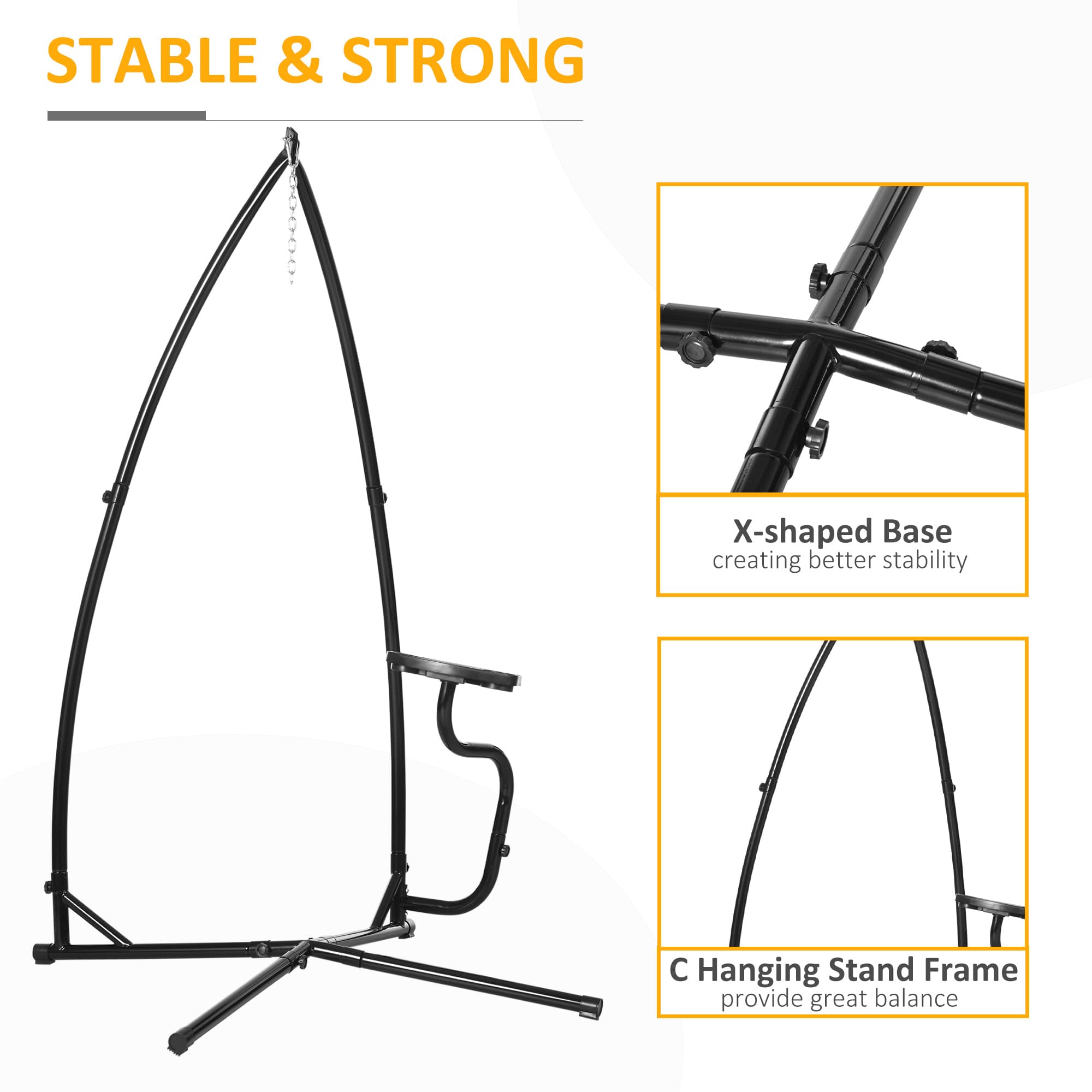 Black Metal Hammock Chair Stand with Tray - image 8
