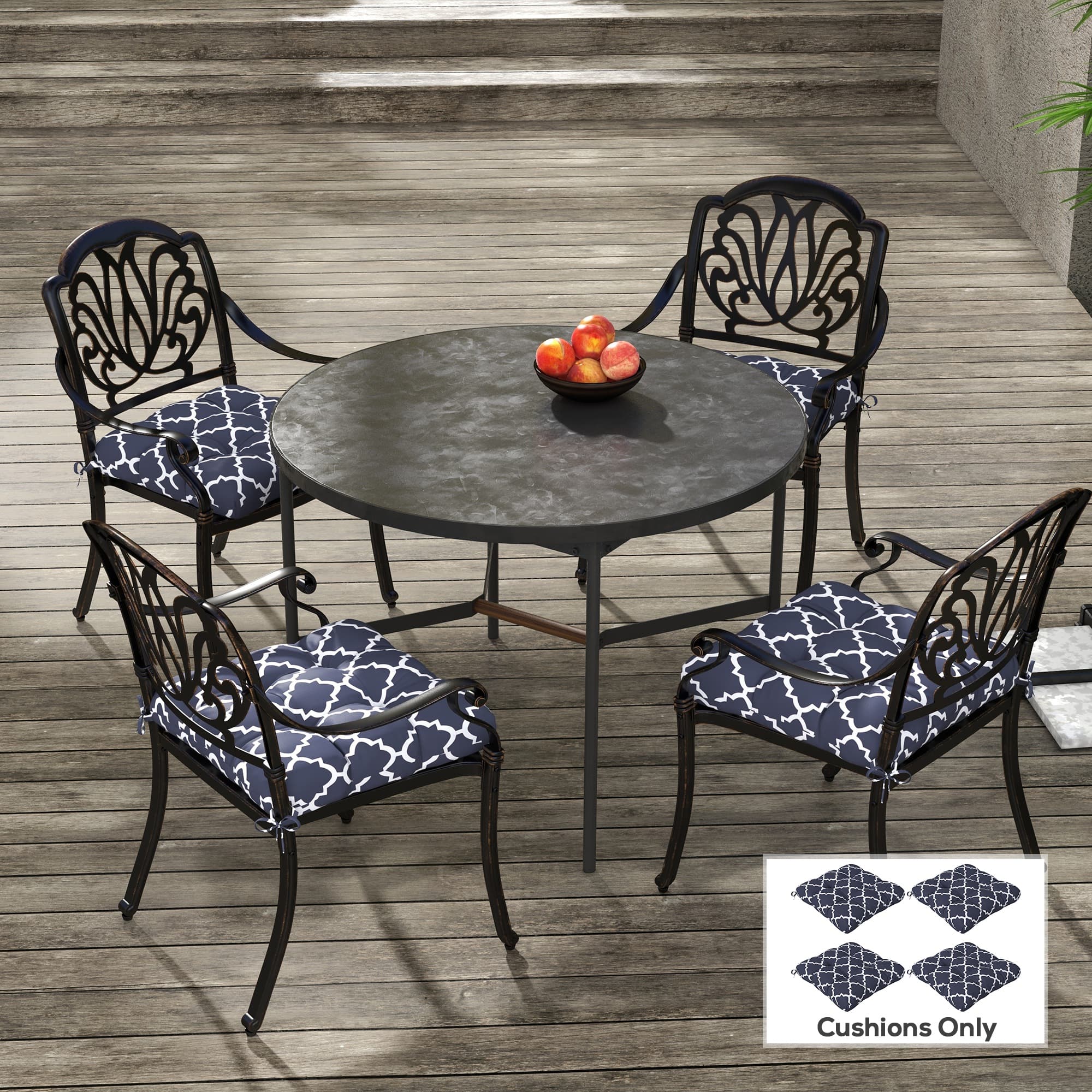 Set of 4 Tufted Navy Seat Cushions with Moroccan Pattern - image 7