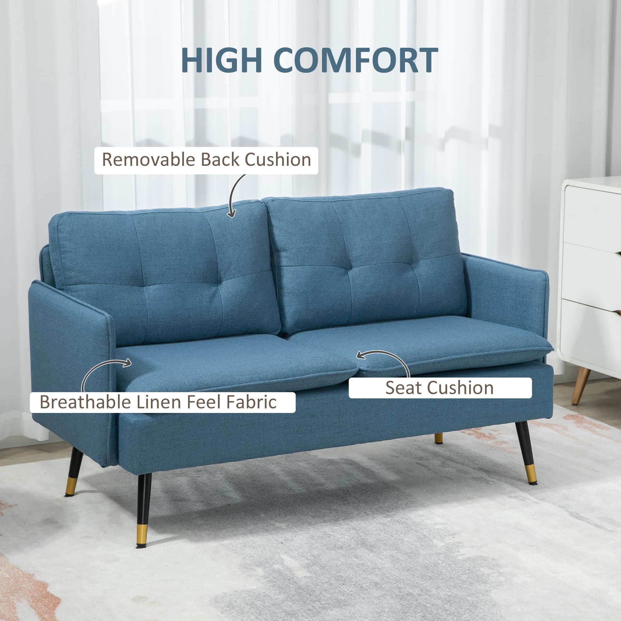 Modern Dark Blue Two-Seater Sofa for Compact Living - image 5