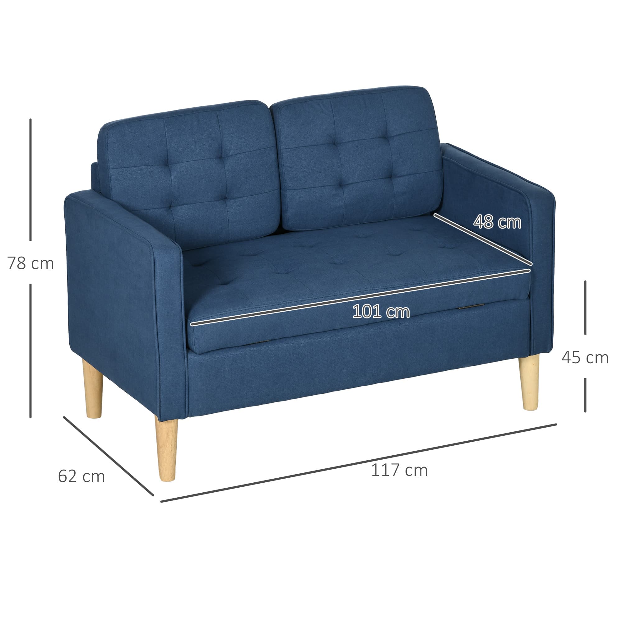 Compact Blue 2 Seater Sofa with Clever Hidden Storage - image 4