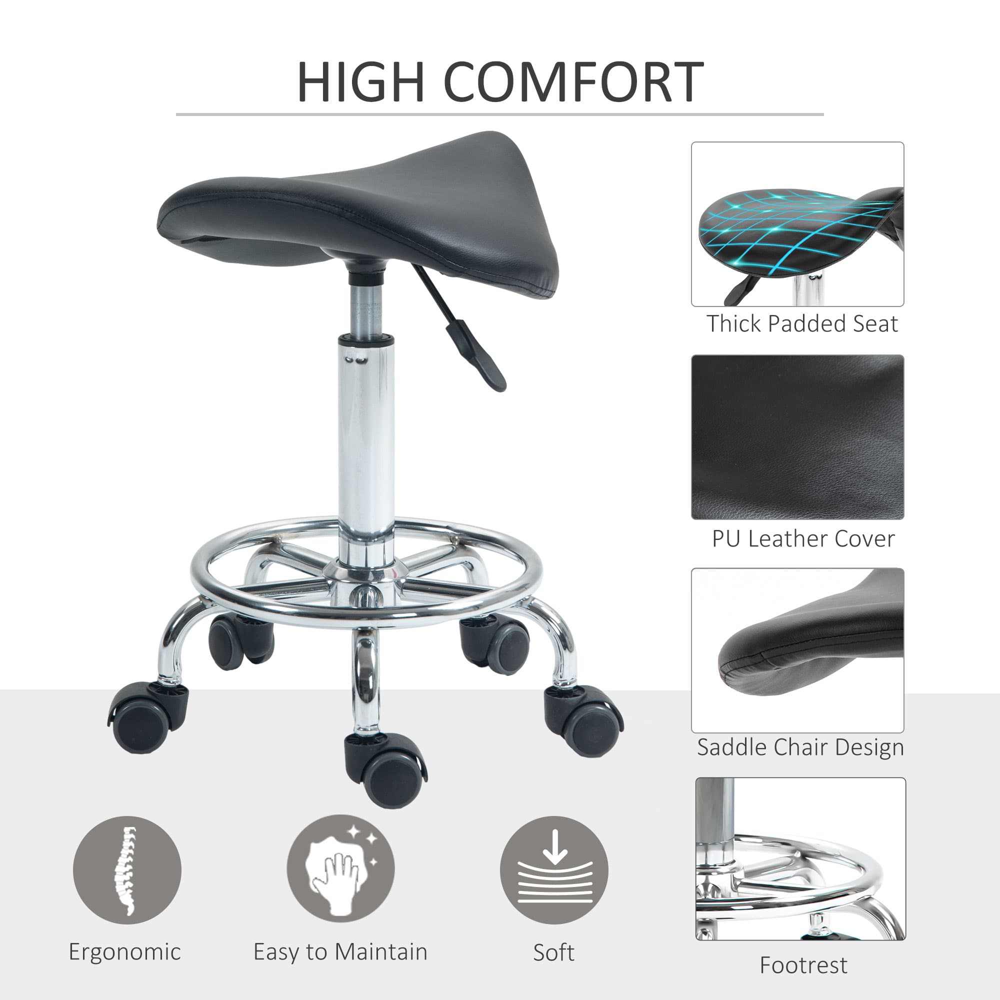 Ergonomic Saddle Stool with Chrome Base and Rolling Casters - image 10