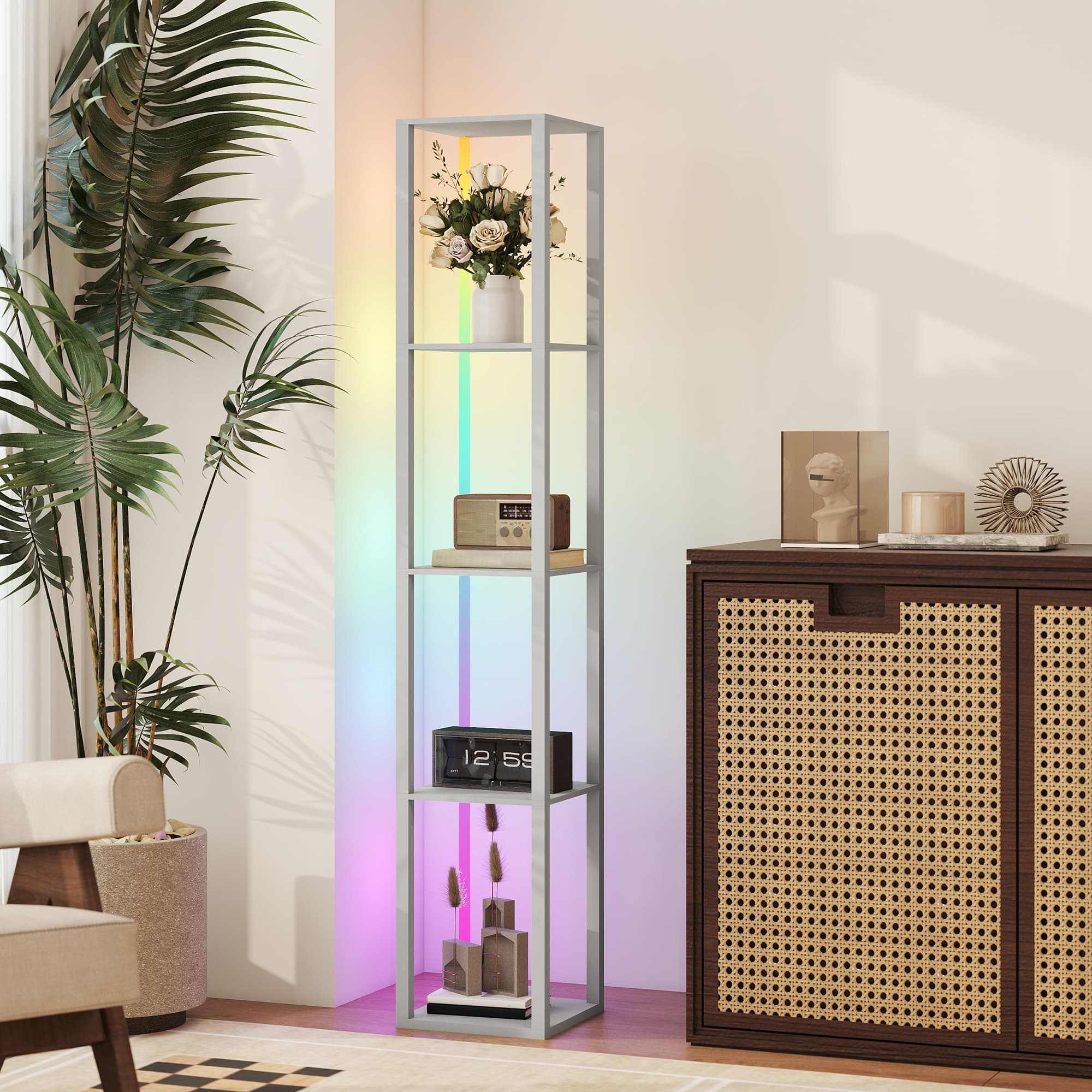 Slim Grey Floor Lamp with Shelves and RGB Mood Lighting - image 8