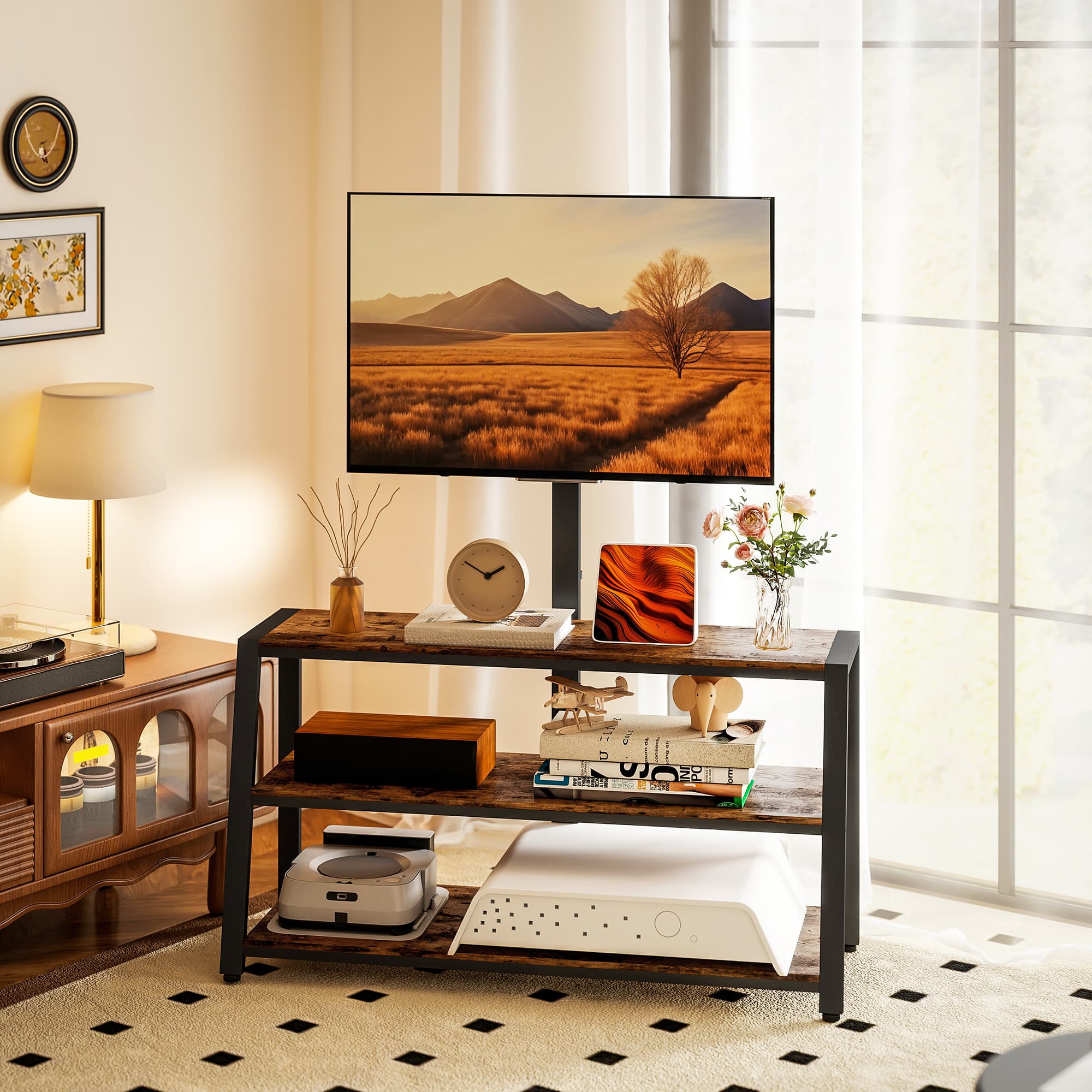 Effortless Viewing: Industrial Swivel TV Stand in Rustic Brown - image 3