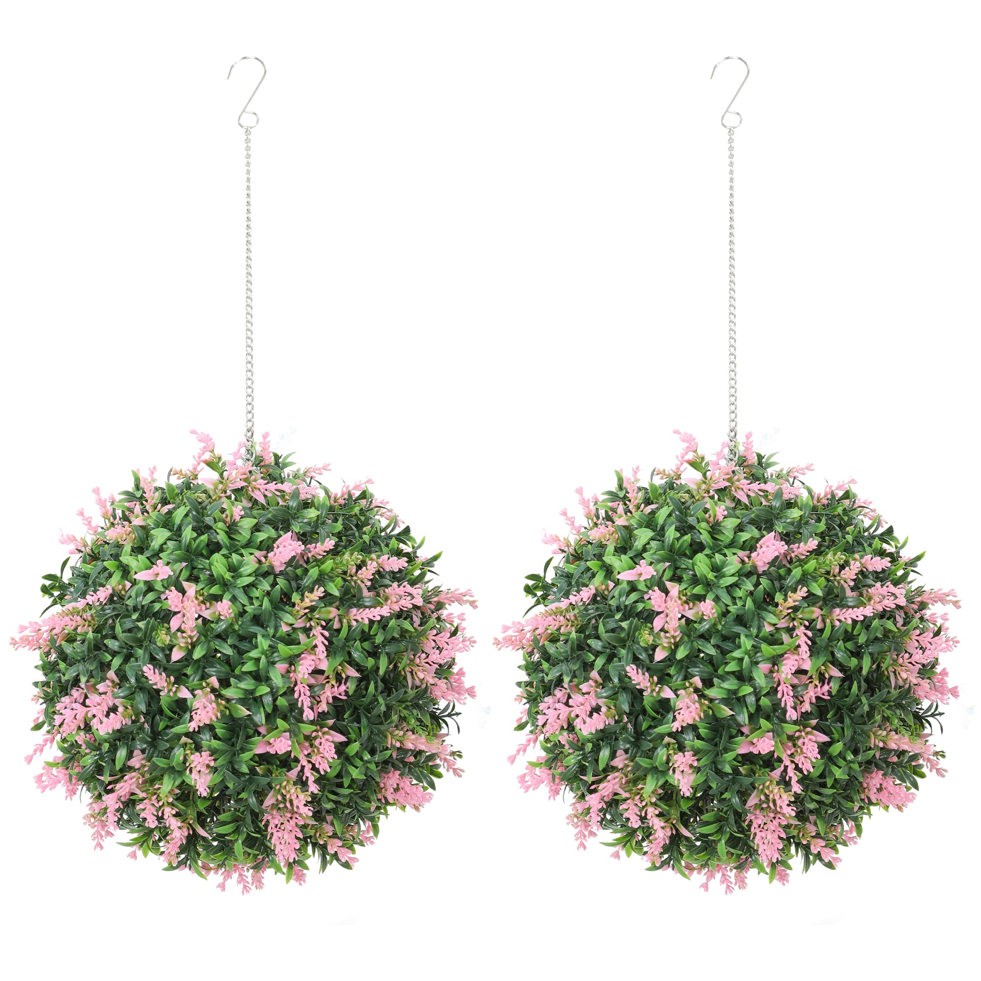 Set of 2 Artificial Topiary Balls with Pink Flowers - Pink