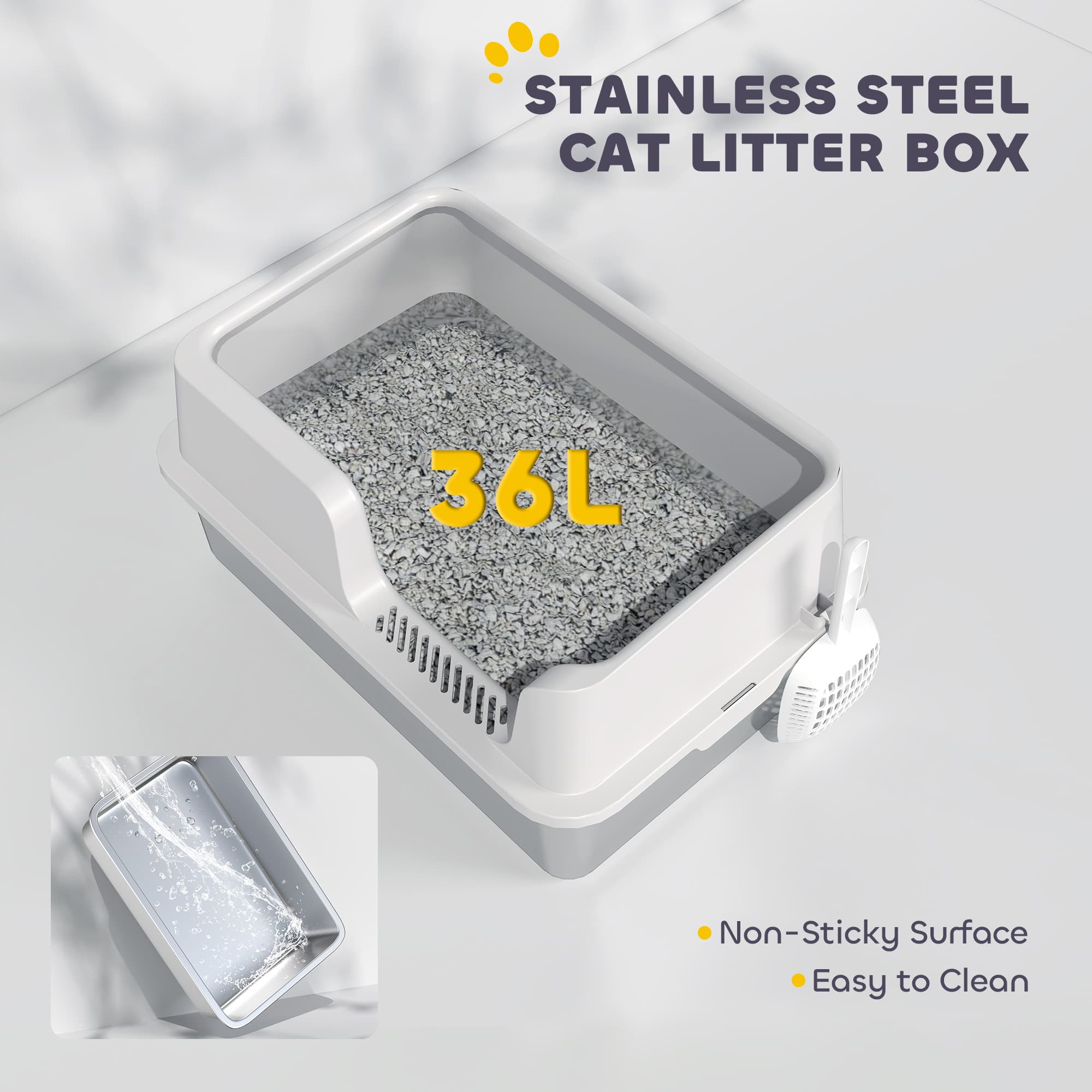 Stainless Steel Cat Litter Tray with Detachable Rim and Scoop - image 6