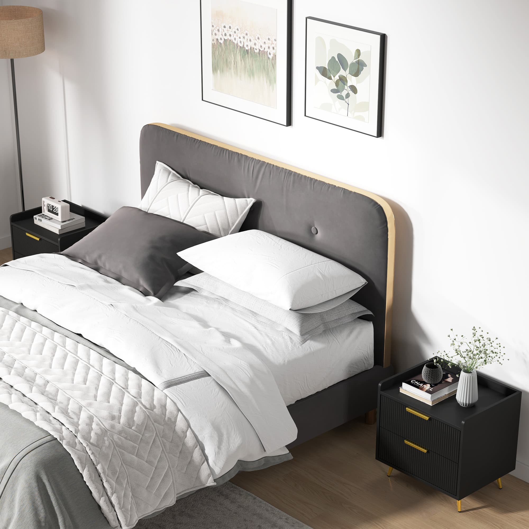Premium Black Two-Drawer Bedside Tables with Gold Accents - image 2