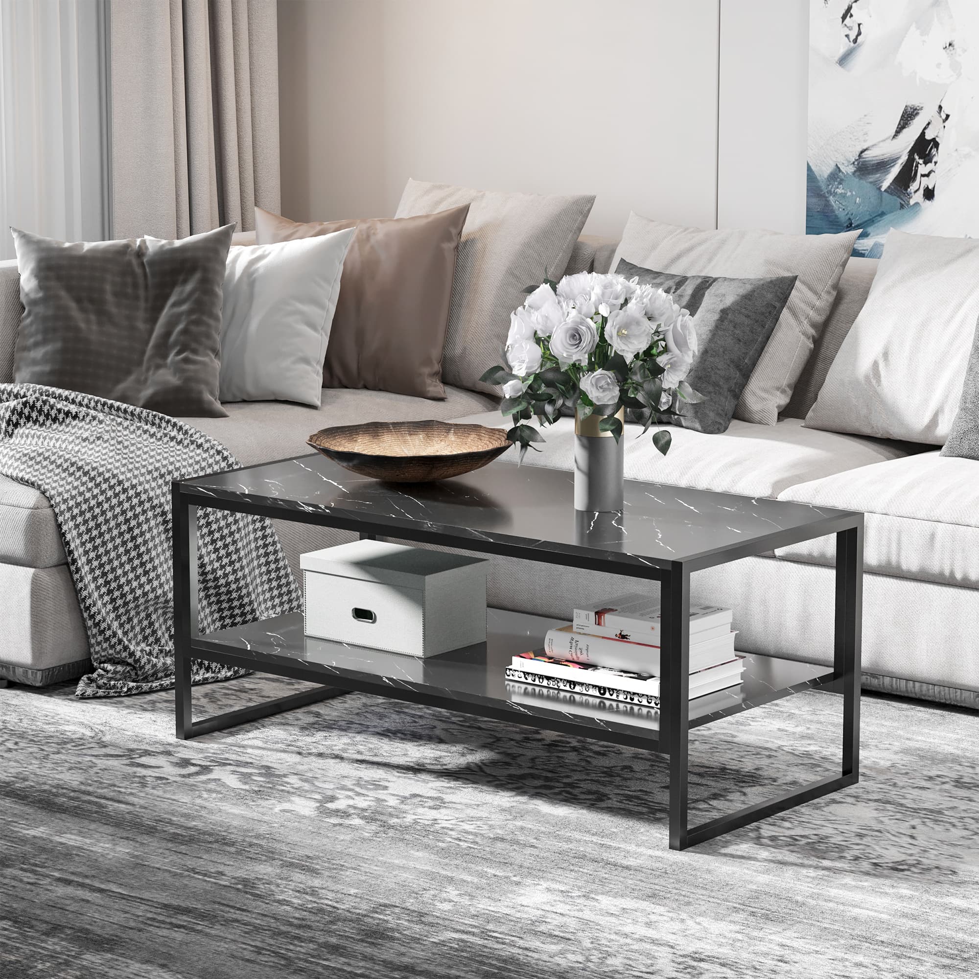 Transform Your Space With This Black Faux Marble Coffee Table - image 5