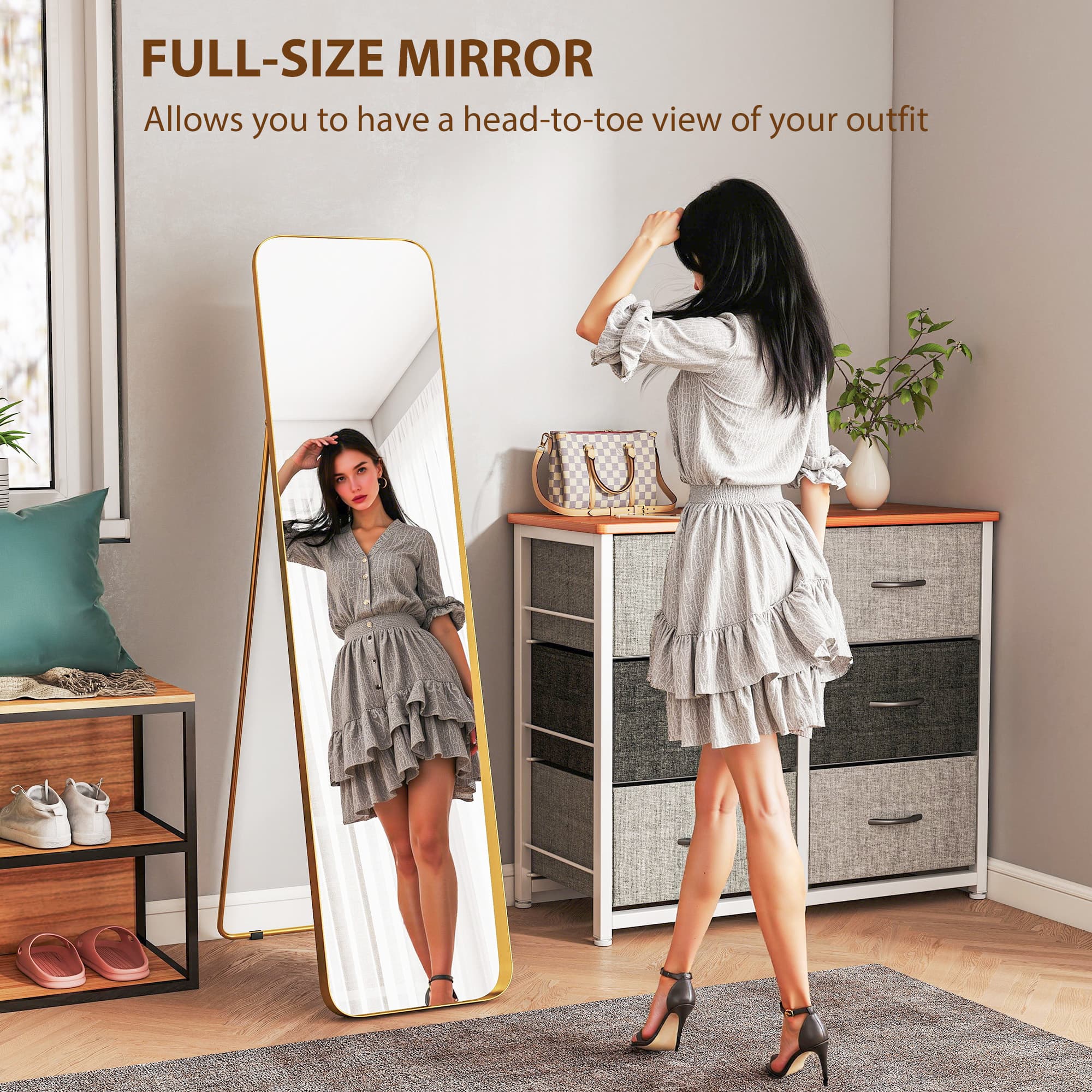 Full-Length Floor Mirror with Gold Frame and Easel Stand - image 10
