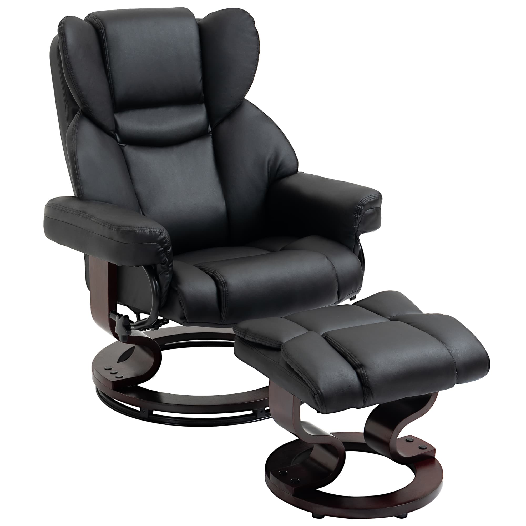 Relax Effortlessly: Black Swivel Recliner & Footstool Set - Black