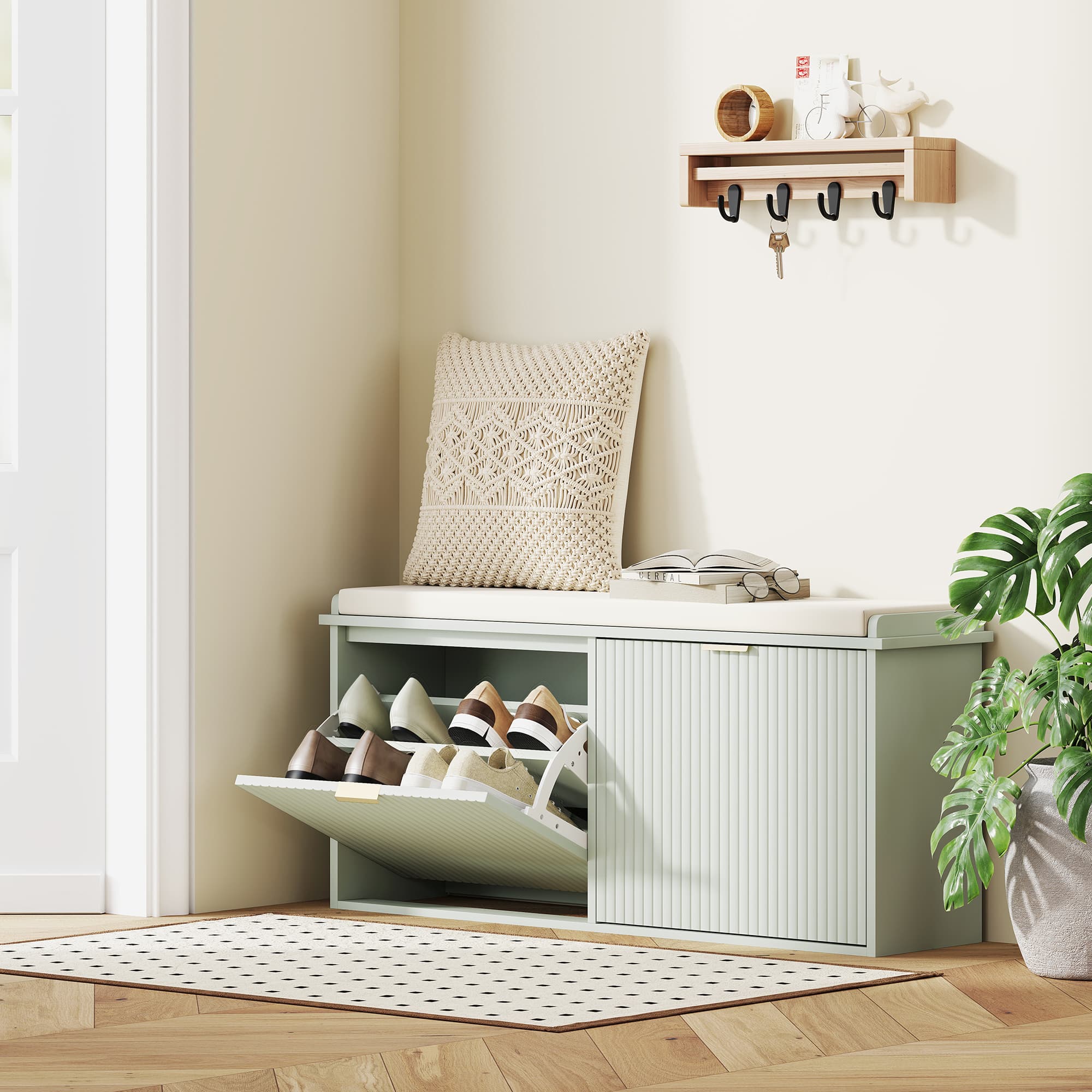 Green Cushioned Shoe Bench for Effortless Hallway Storage - image 3