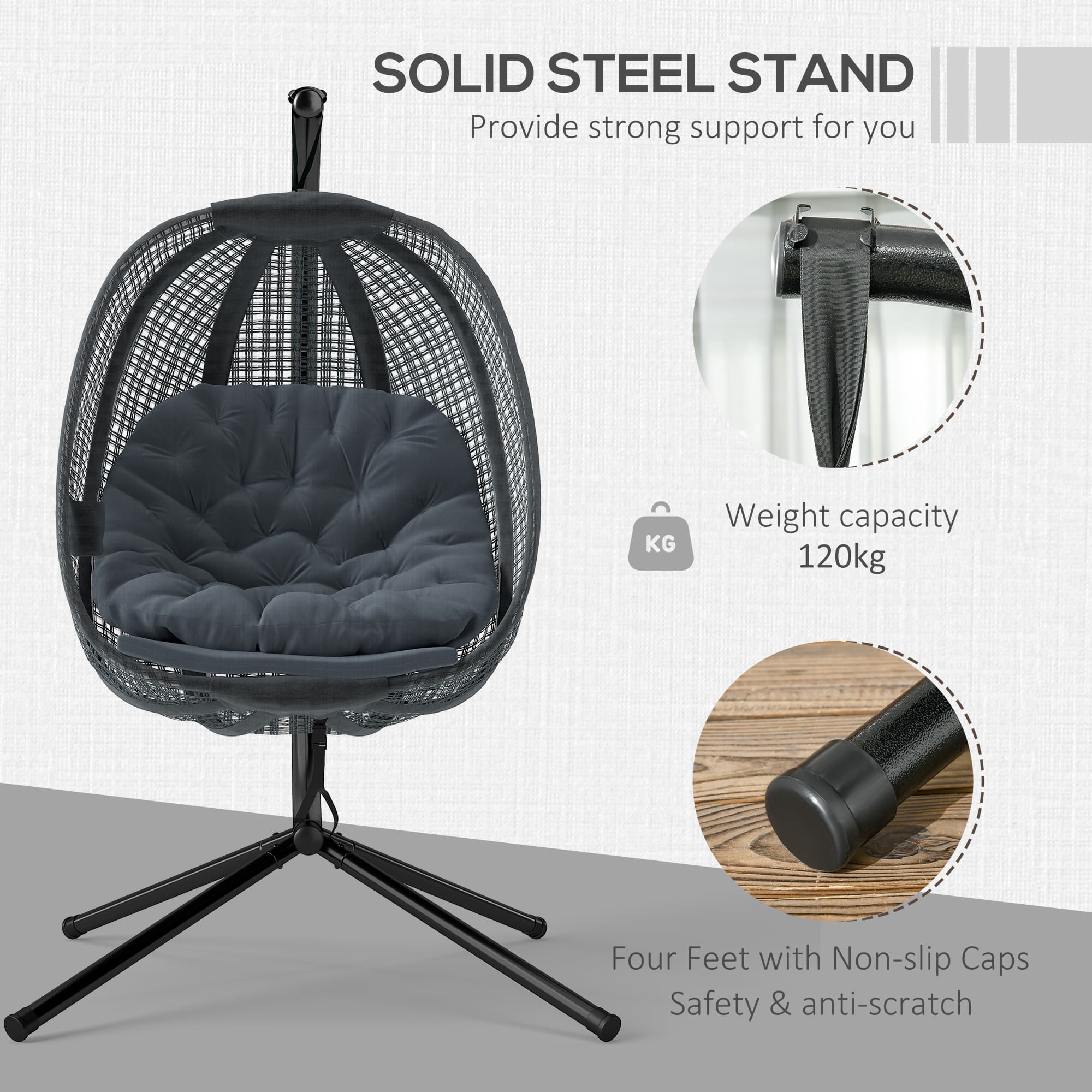 Effortless Comfort: Dark Grey Hanging Egg Chair with Stand - image 4