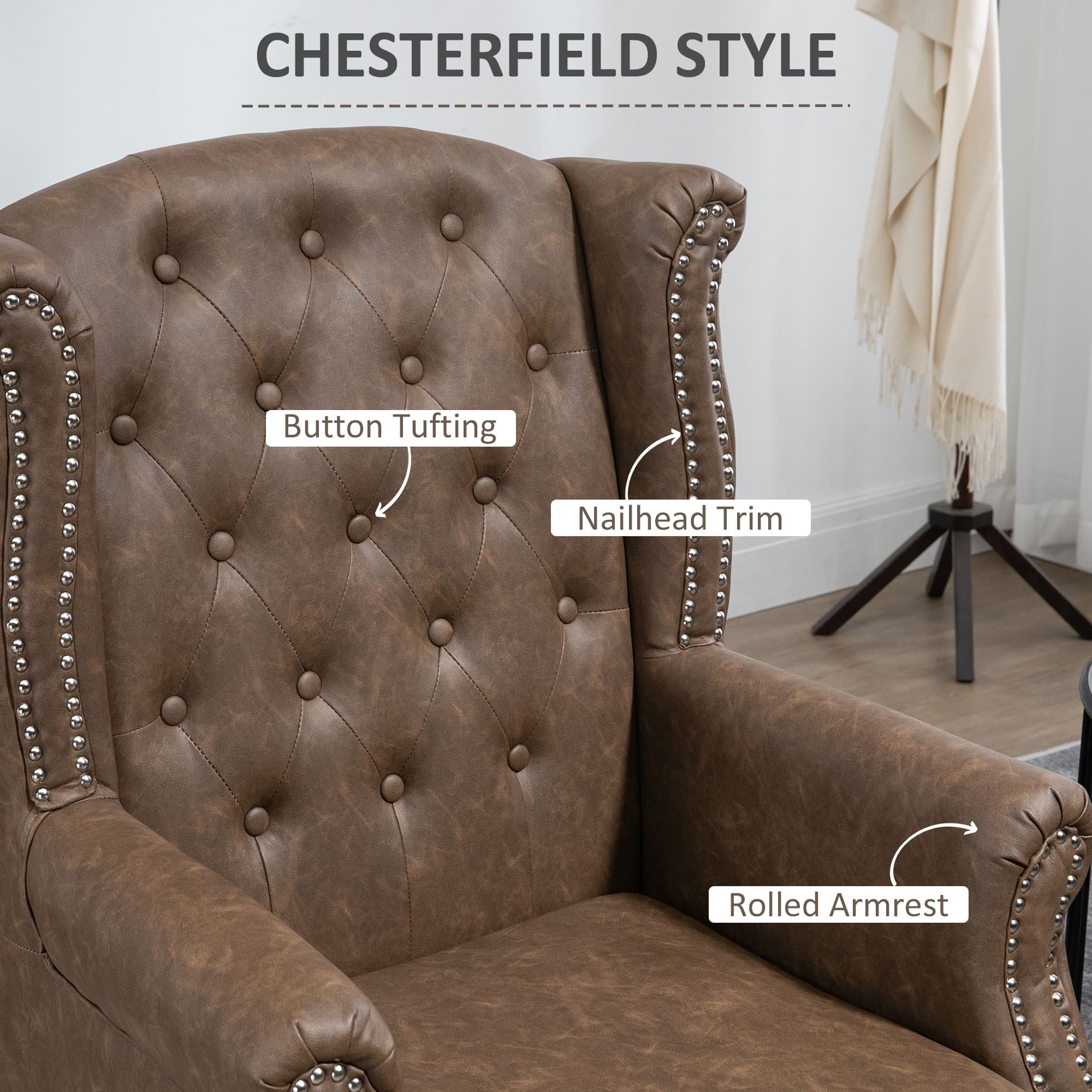 Transform Your Space with this Brown Chesterfield Wingback Chair - image 2