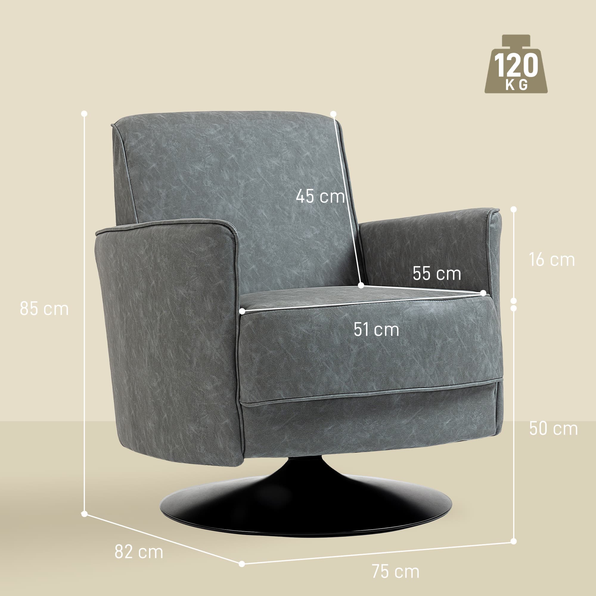 Transform Your Space with the Grey PU Leather Swivel Chair - image 2