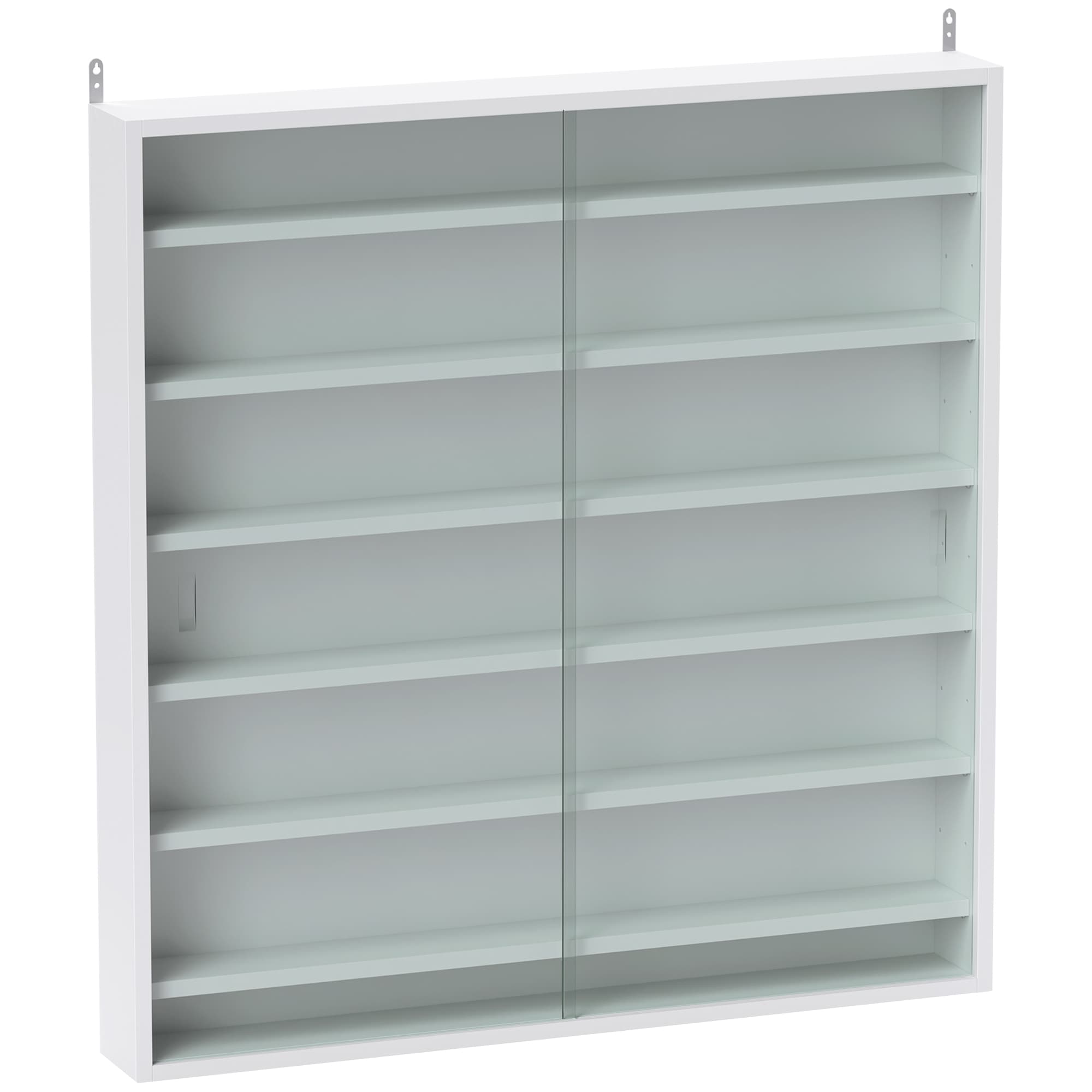 White Wall Mounted Display Cabinet with Sliding Glass Doors - White