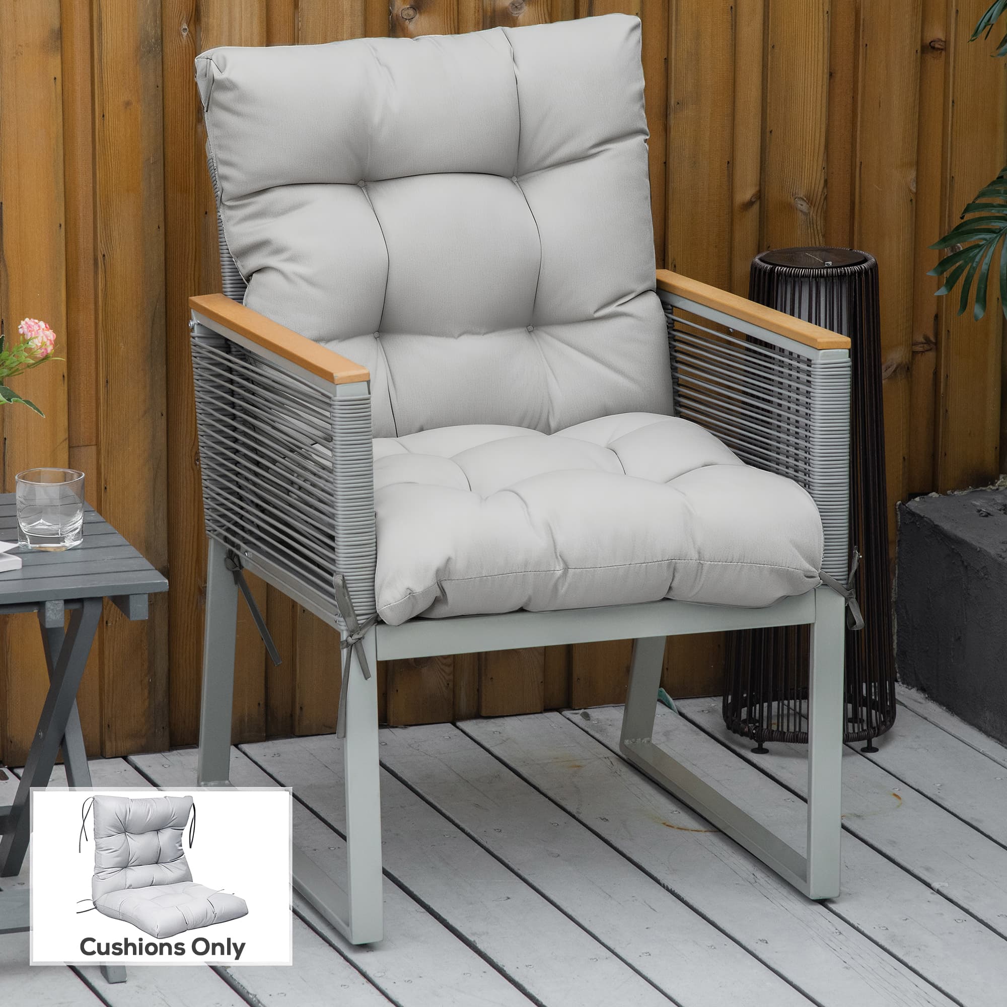 Tufted Garden Chair Cushion with Back Support, Light Grey - image 6