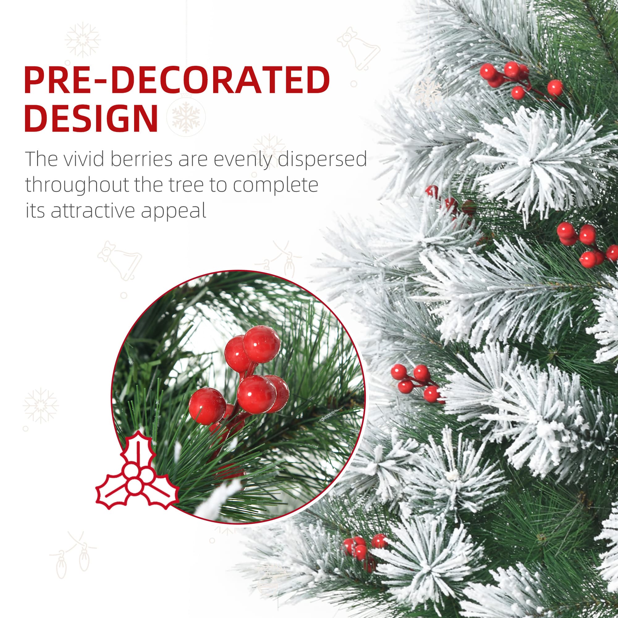5ft Artificial Snow-Flocked Christmas Tree with Red Berry Clusters - image 9