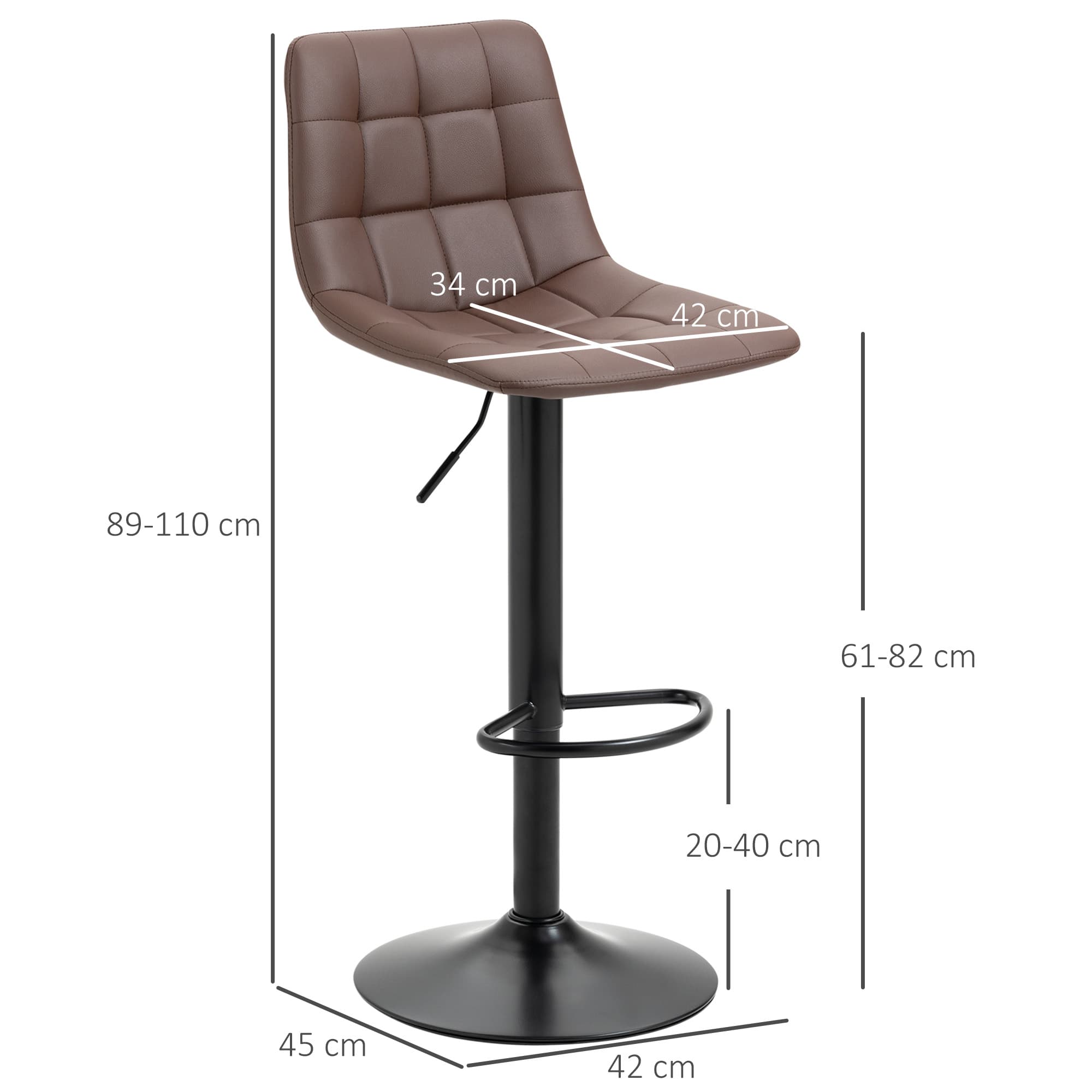 Premium Brown Quilted Adjustable Bar Stools - Set of Two - image 4