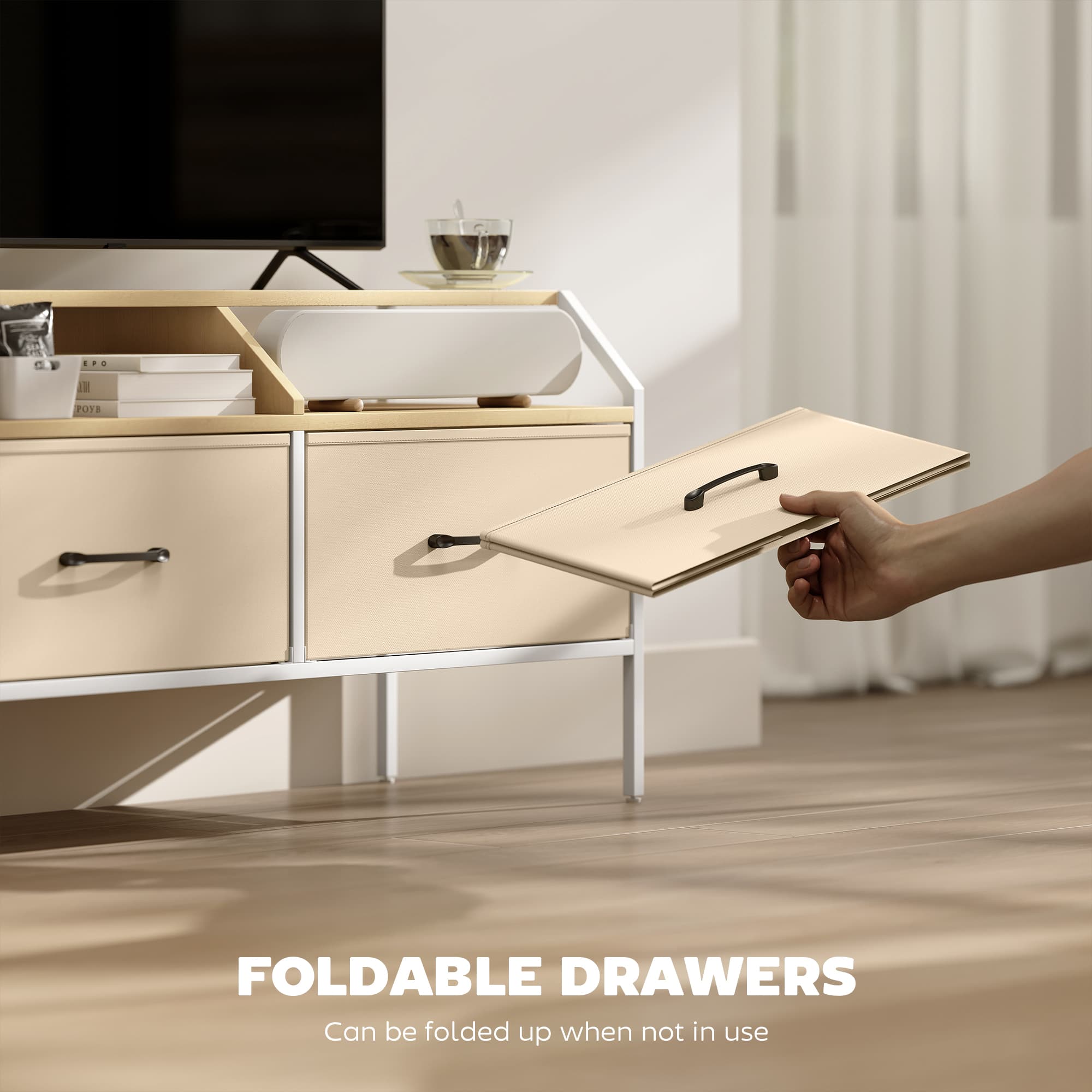 A practical TV stand with drawers, shelves and side pockets - image 6