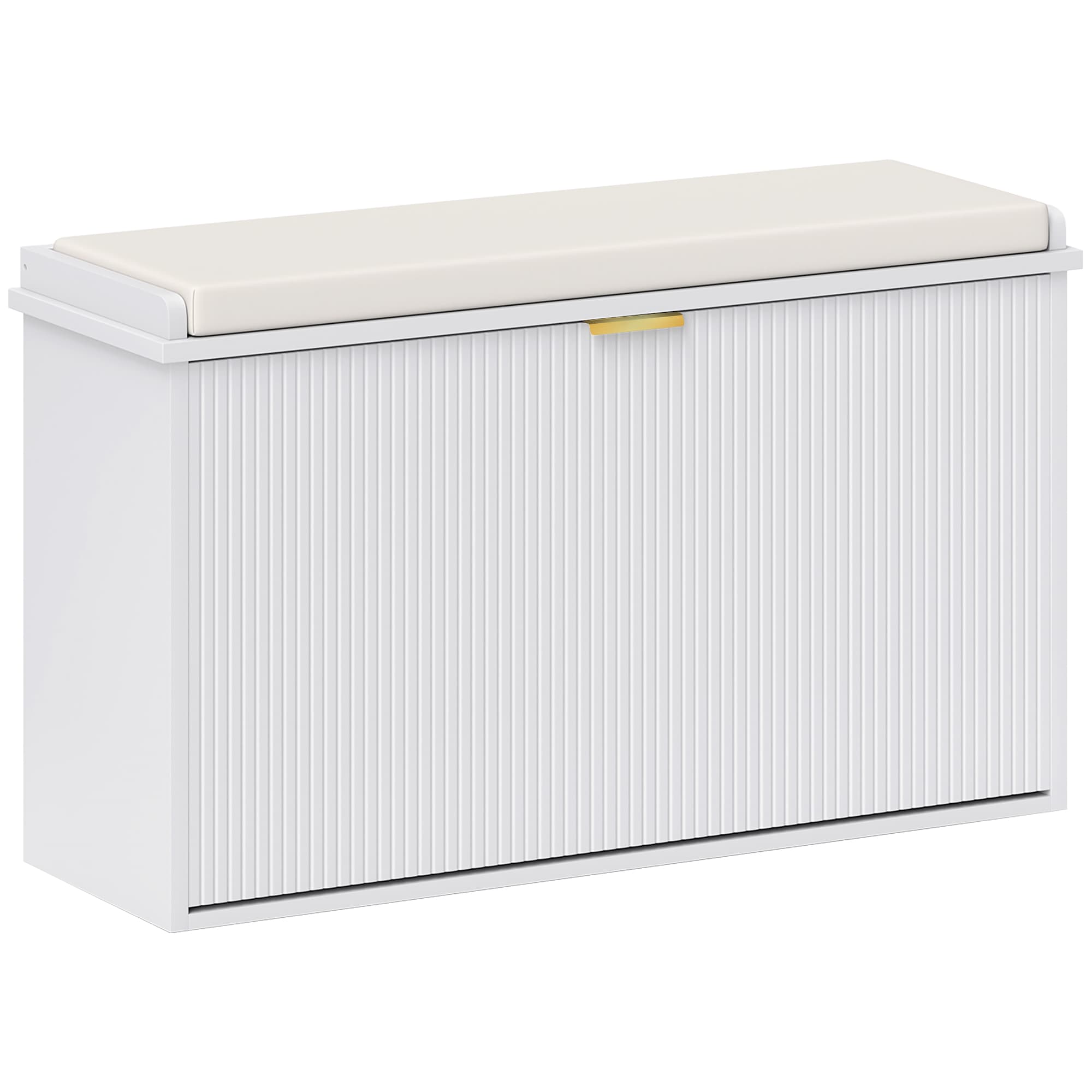 Effortless Entryway Storage: White Cushioned Shoe Bench - White