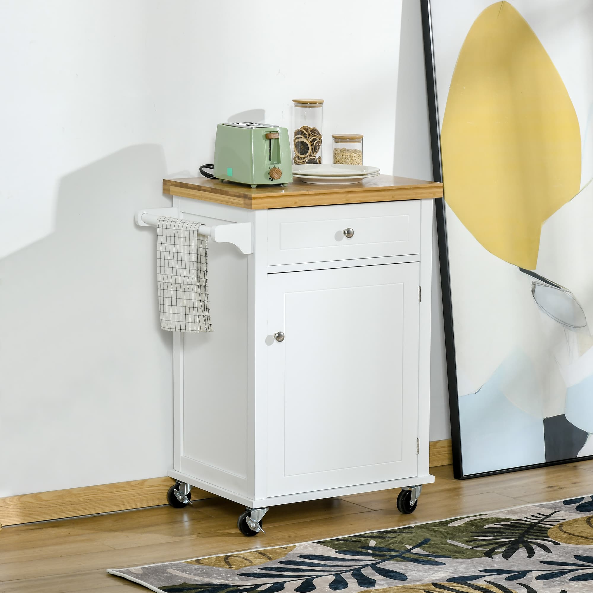 Effortless Kitchen Storage: White Wooden Island Trolley - image 3