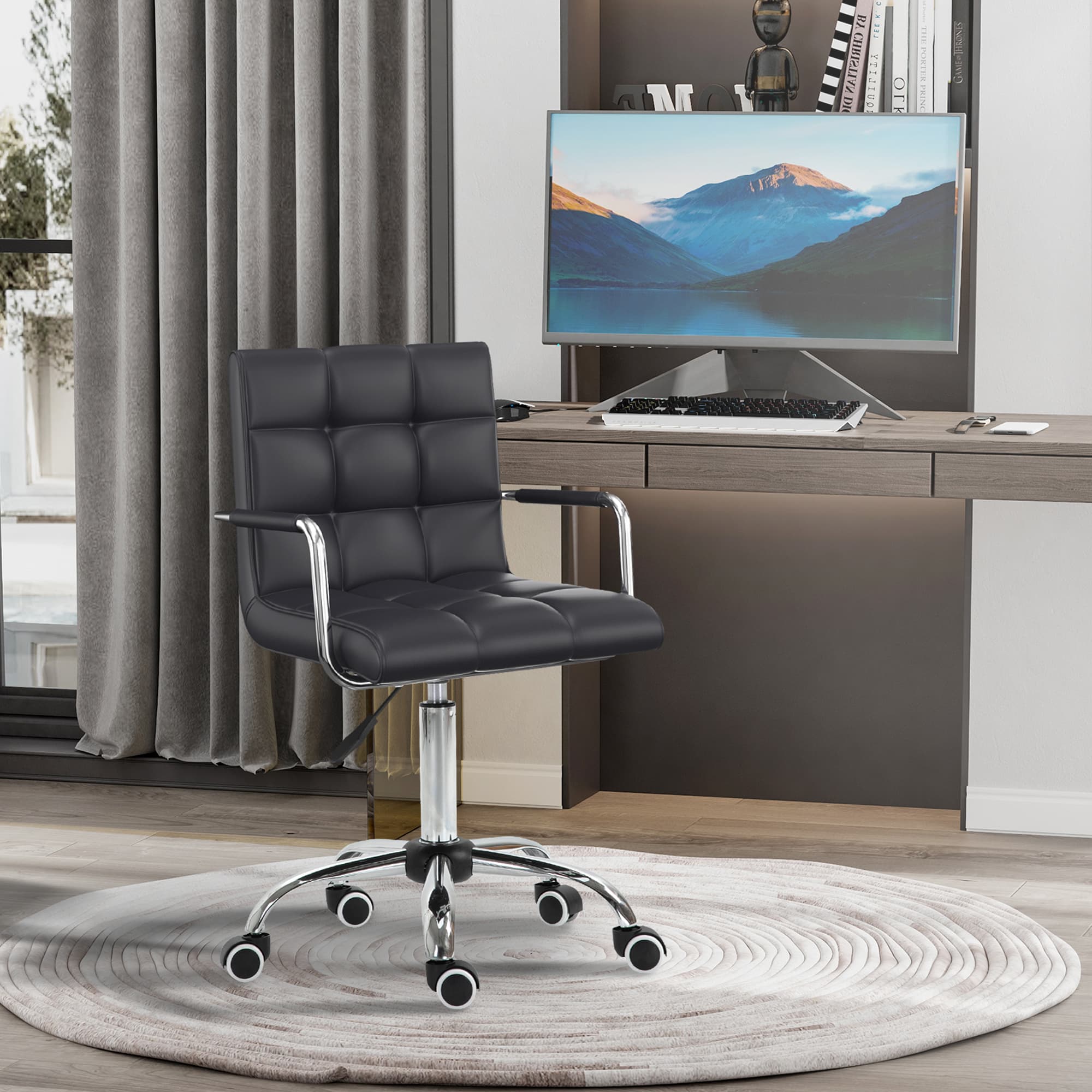Transform Your Workspace With This Black PU Leather Swivel Chair - image 4