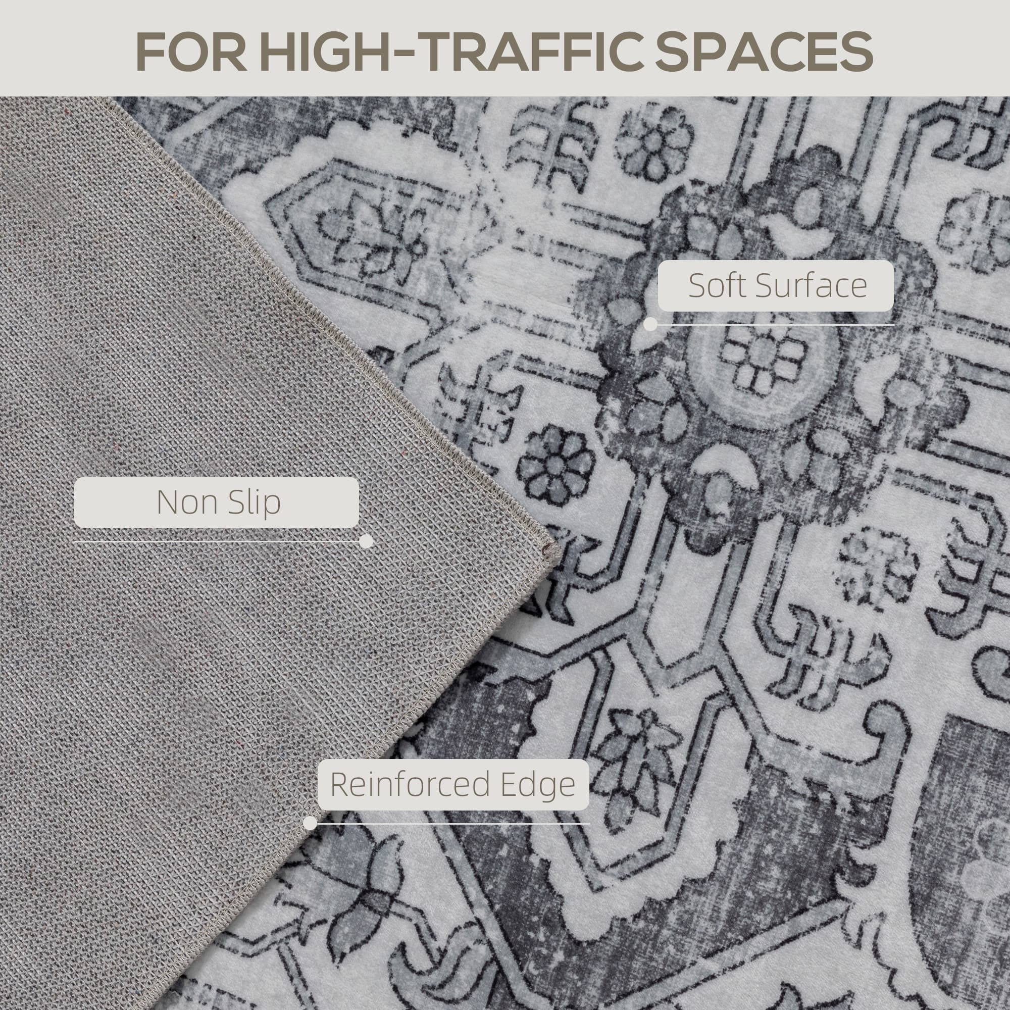 Vintage-Style Grey Washable Rug with Non-Slip Base, 170 x 120 cm - image 10