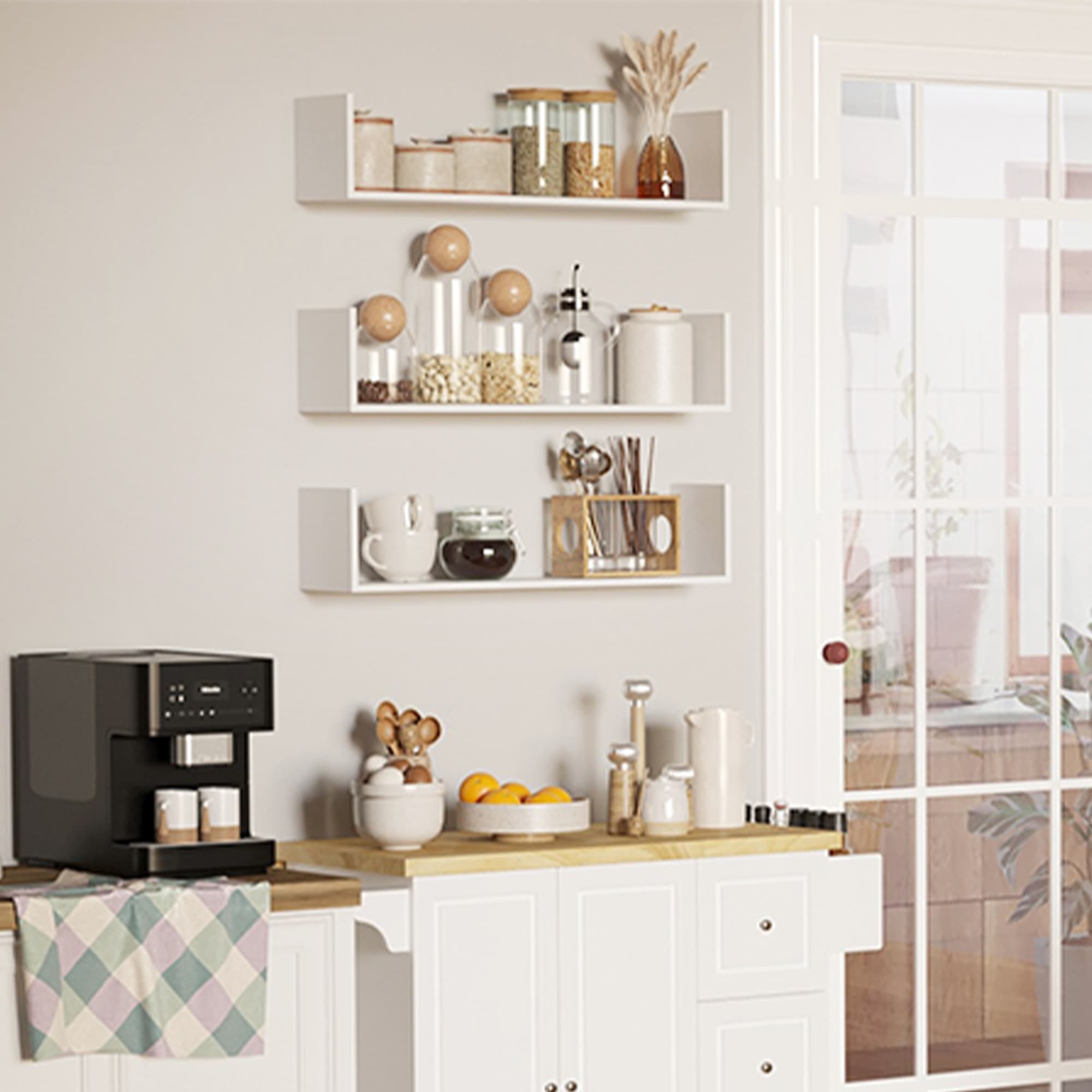 Set Of 3 White Floating Shelves For Flexible Wall Storage - image 1