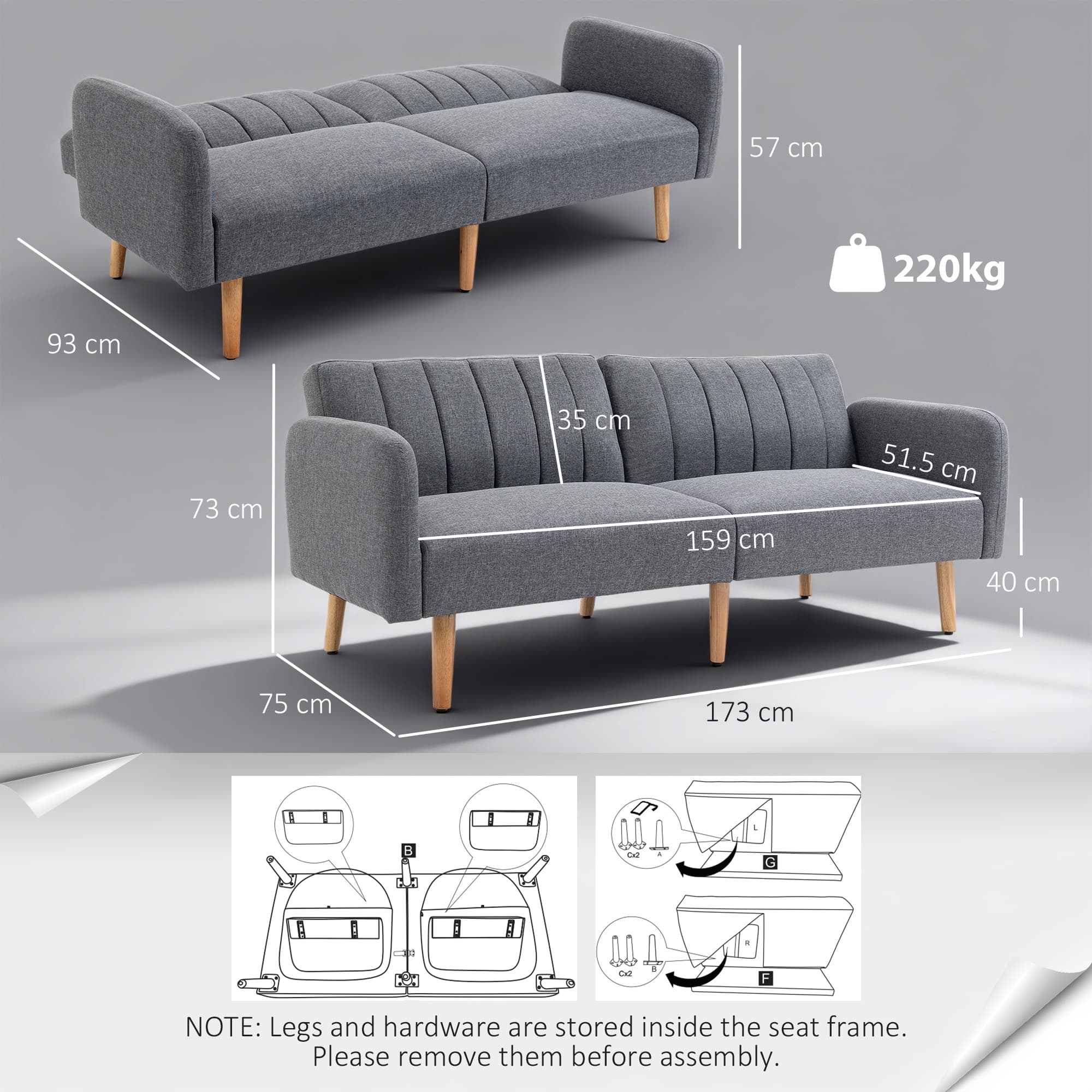 Transform Your Space with this Grey Linen Click Clack Sofa Bed - image 4
