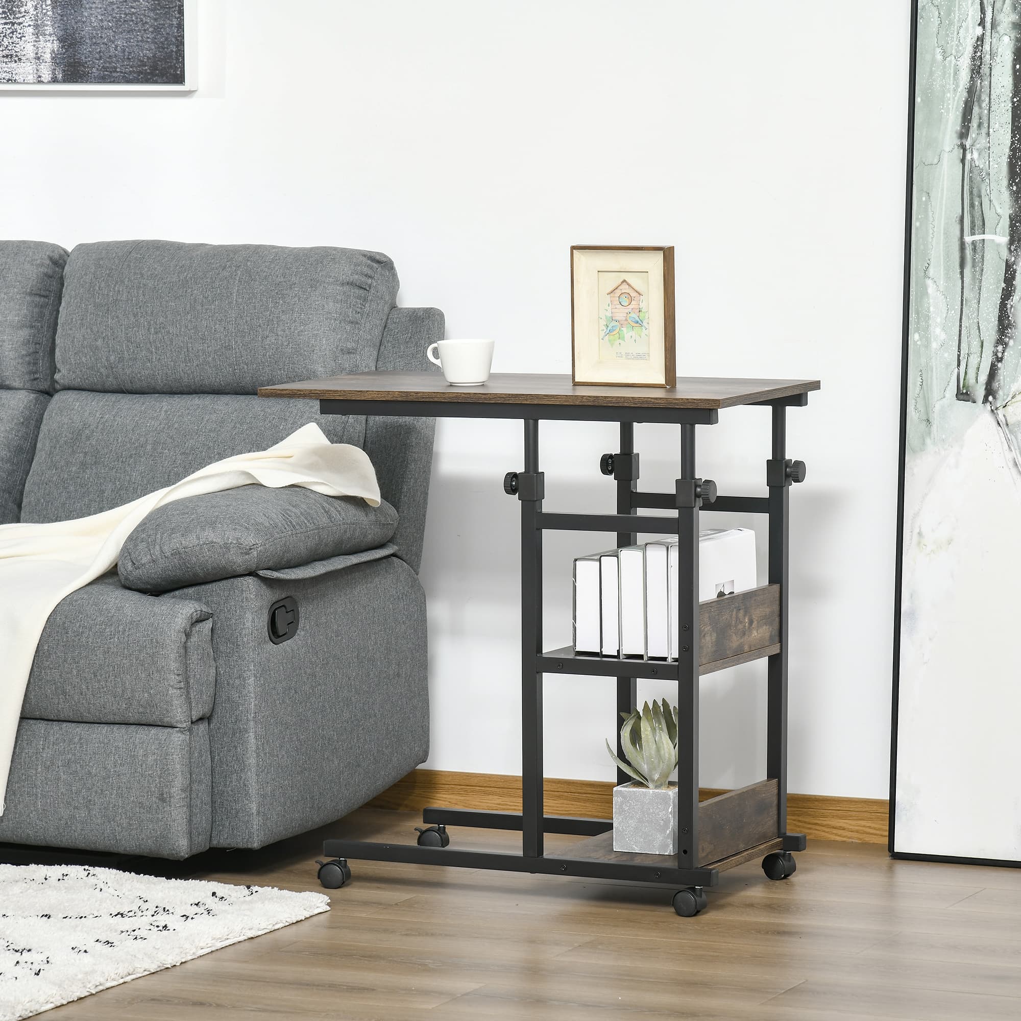 Effortless Storage: Industrial Mobile C-Shaped Side Table - image 1