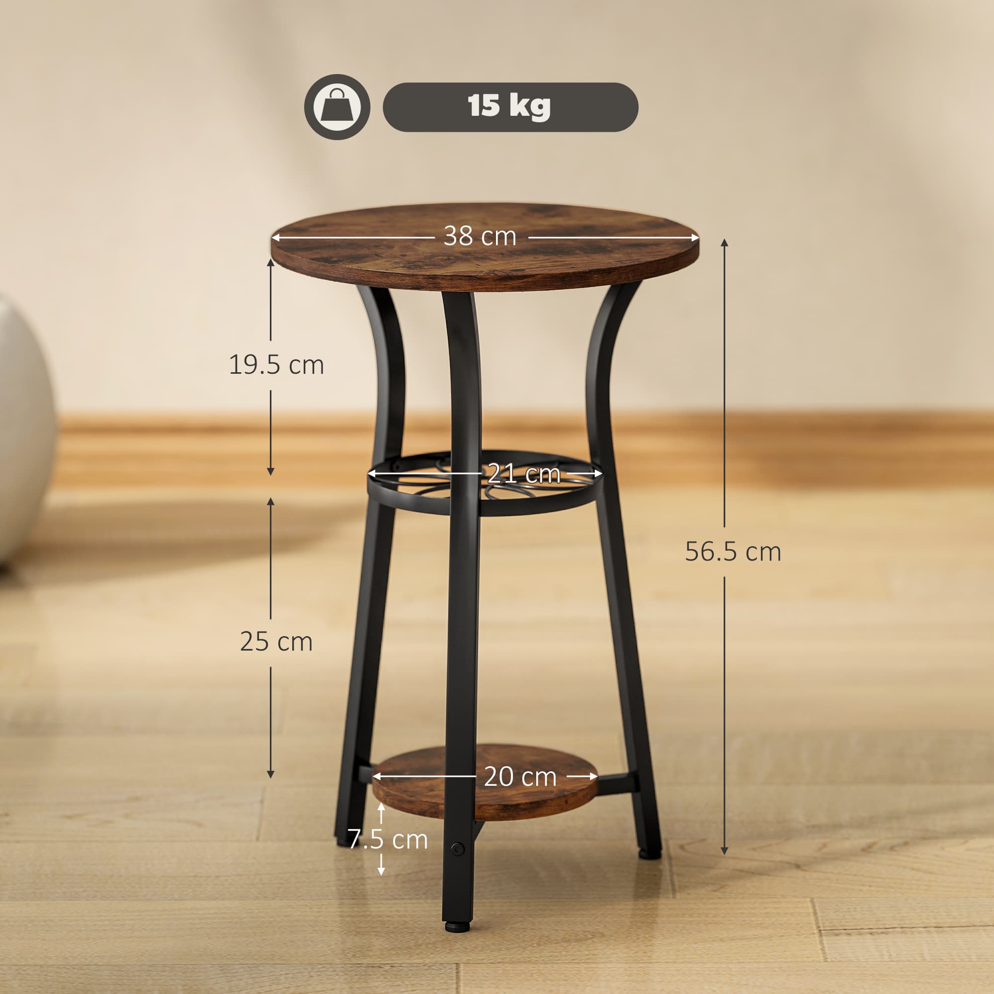 Rustic Brown Round Side Table with 3 Tiers - image 1