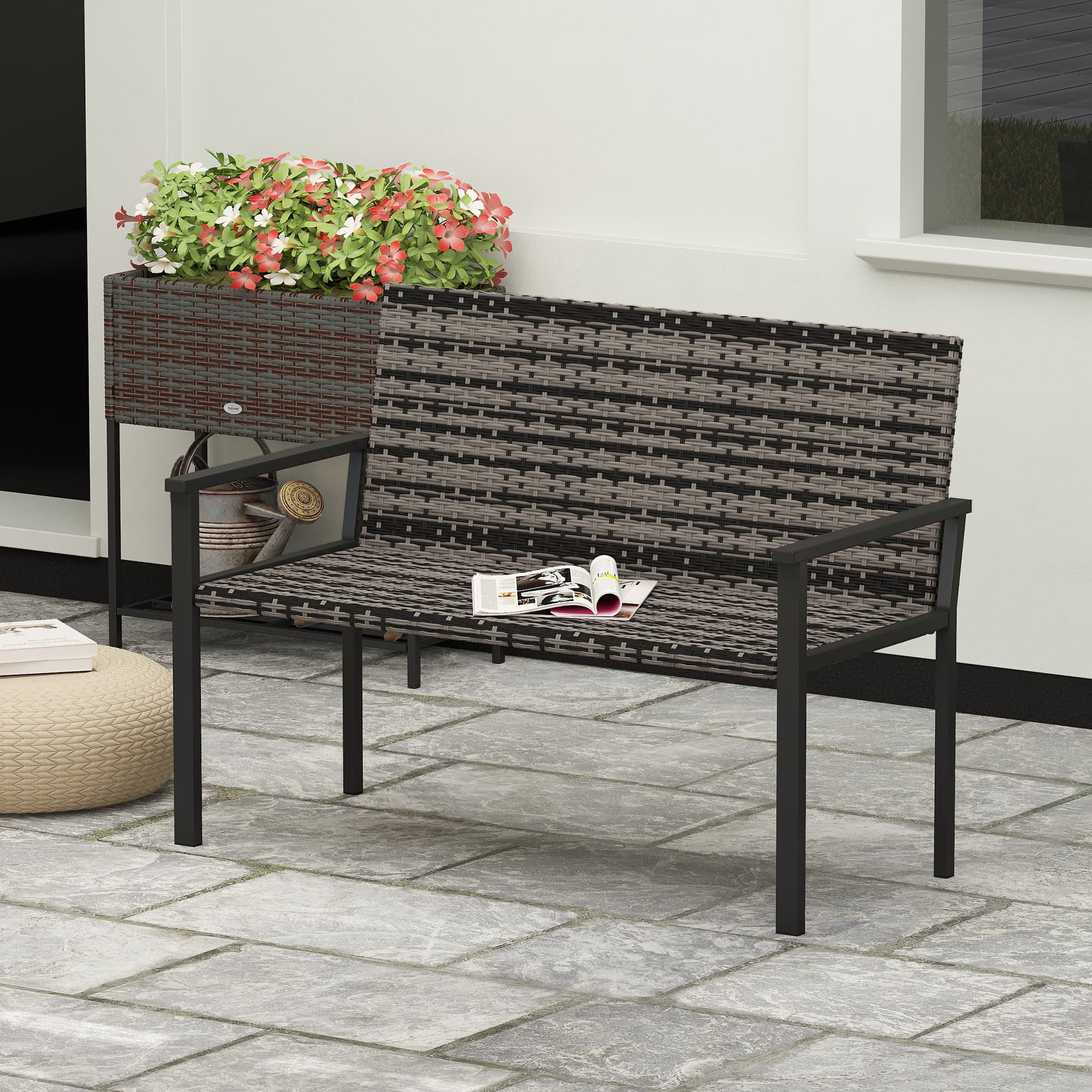 Premium Two-Seater Mixed Grey Rattan Garden Bench - image 1