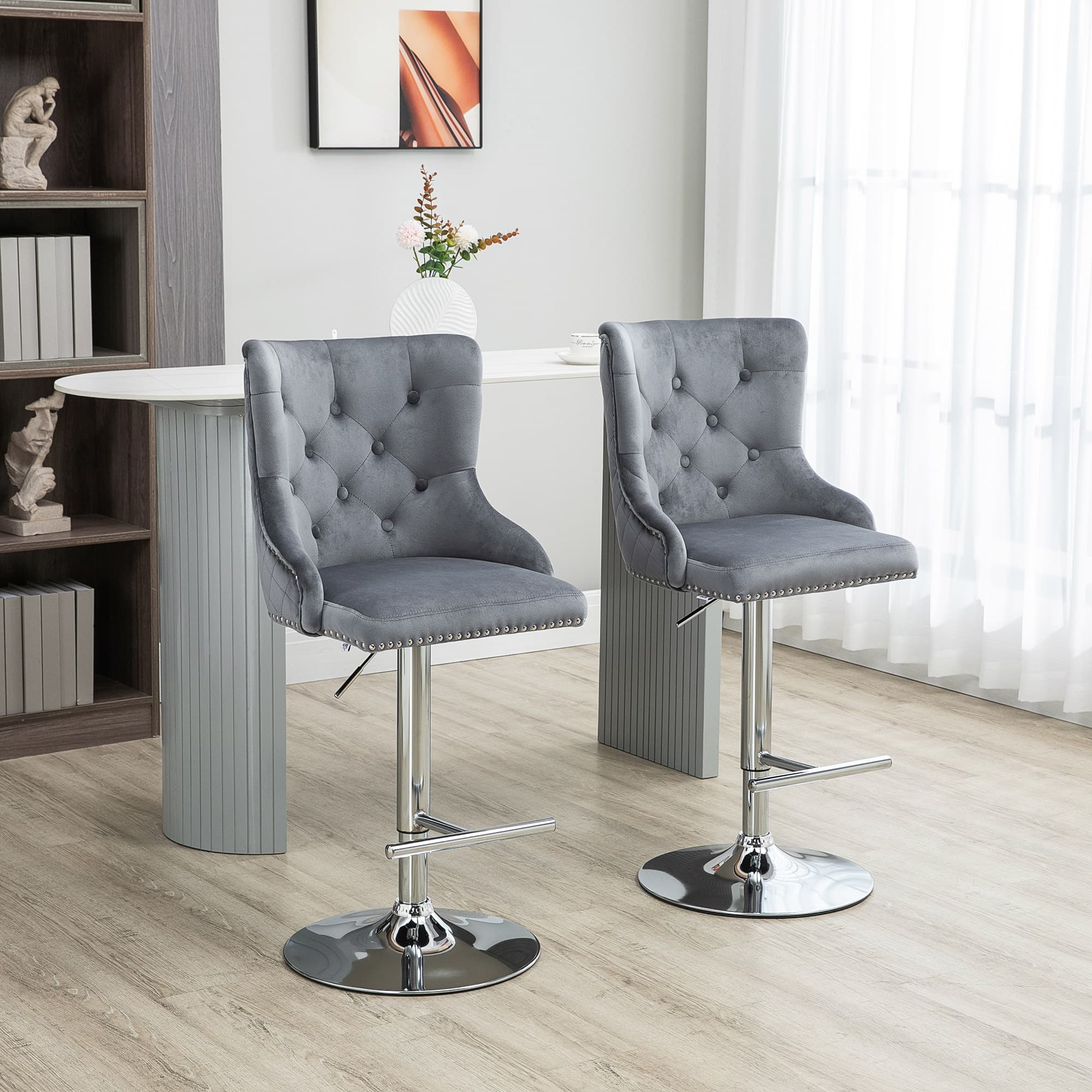 Transform Your Kitchen with Grey Velvet Swivel Bar Stools - image 4