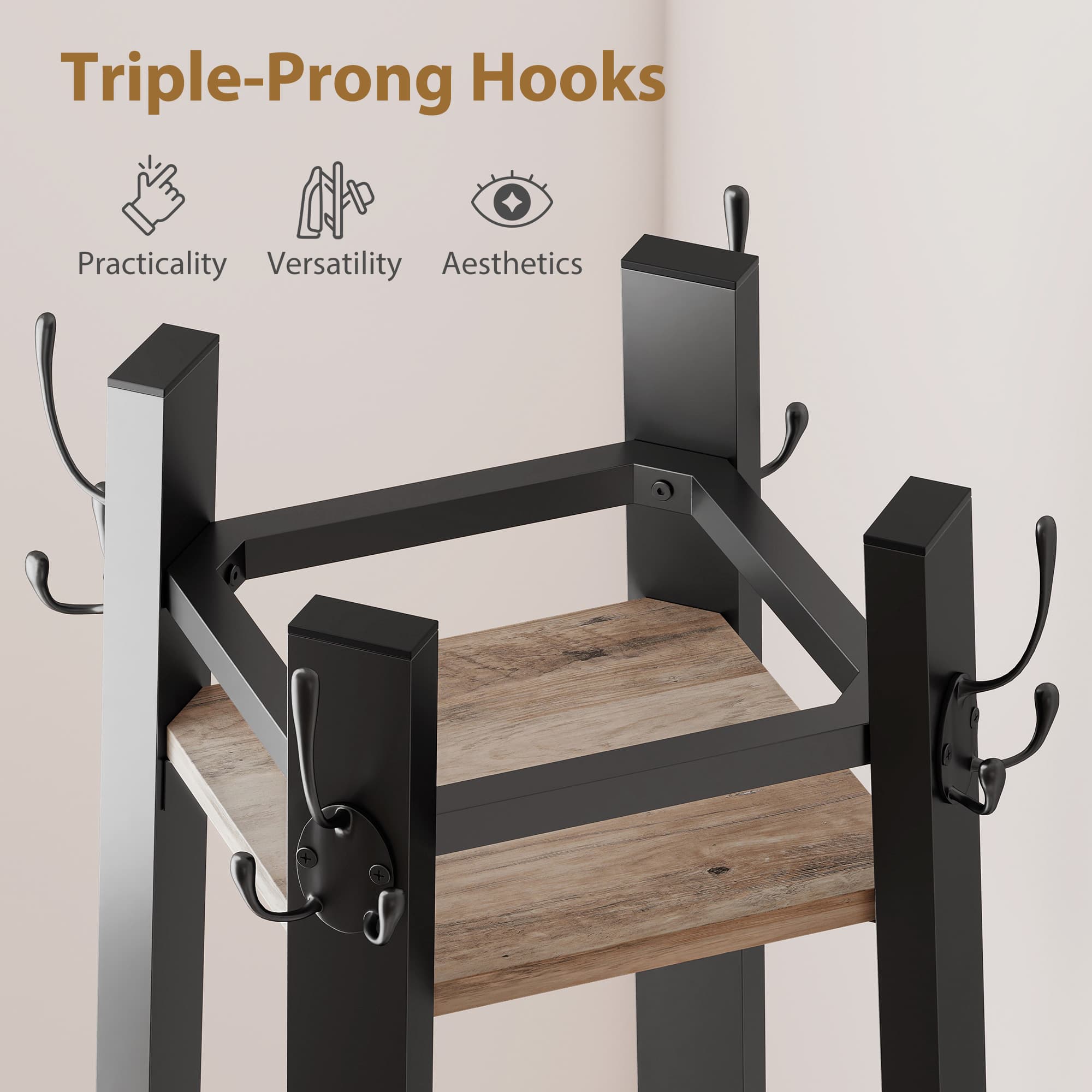 Four-Shelf Industrial Coat Stand with Triple Hooks - image 7