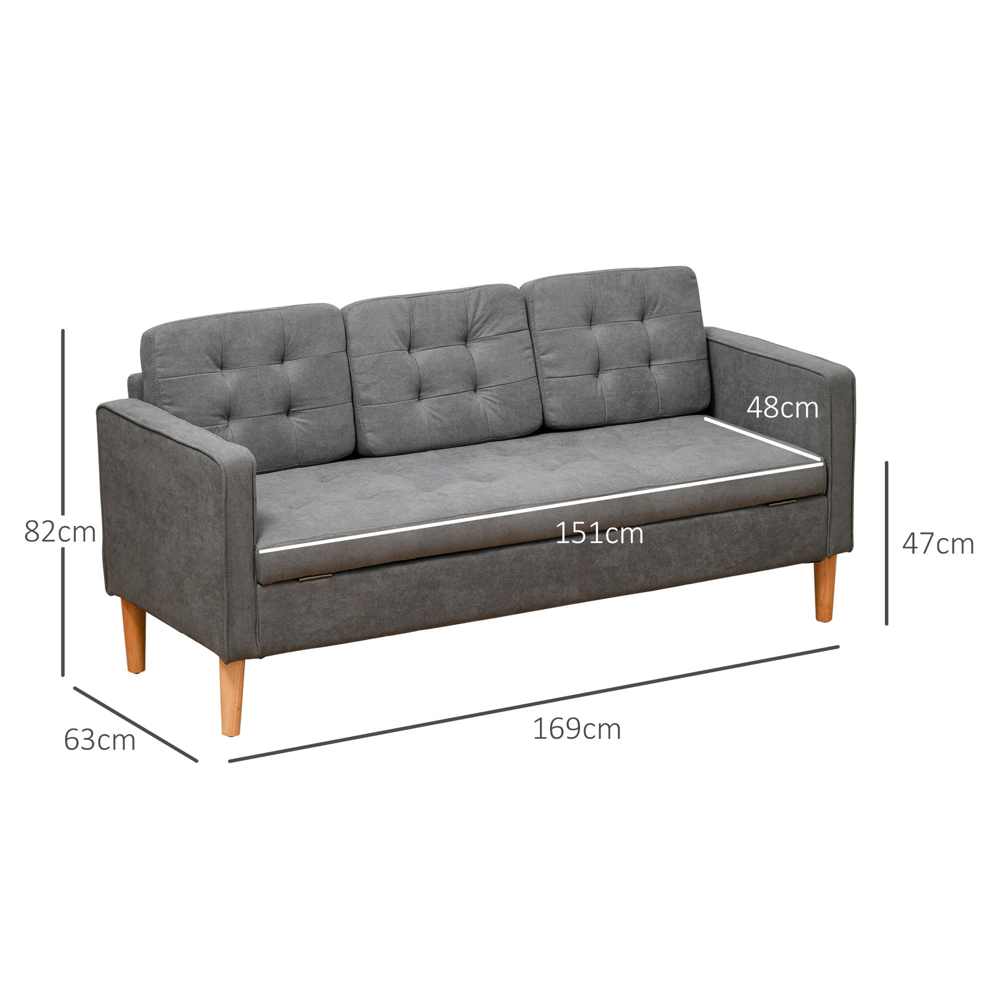 Modern Grey 3 Seater Sofa with Clever Hidden Storage - image 4
