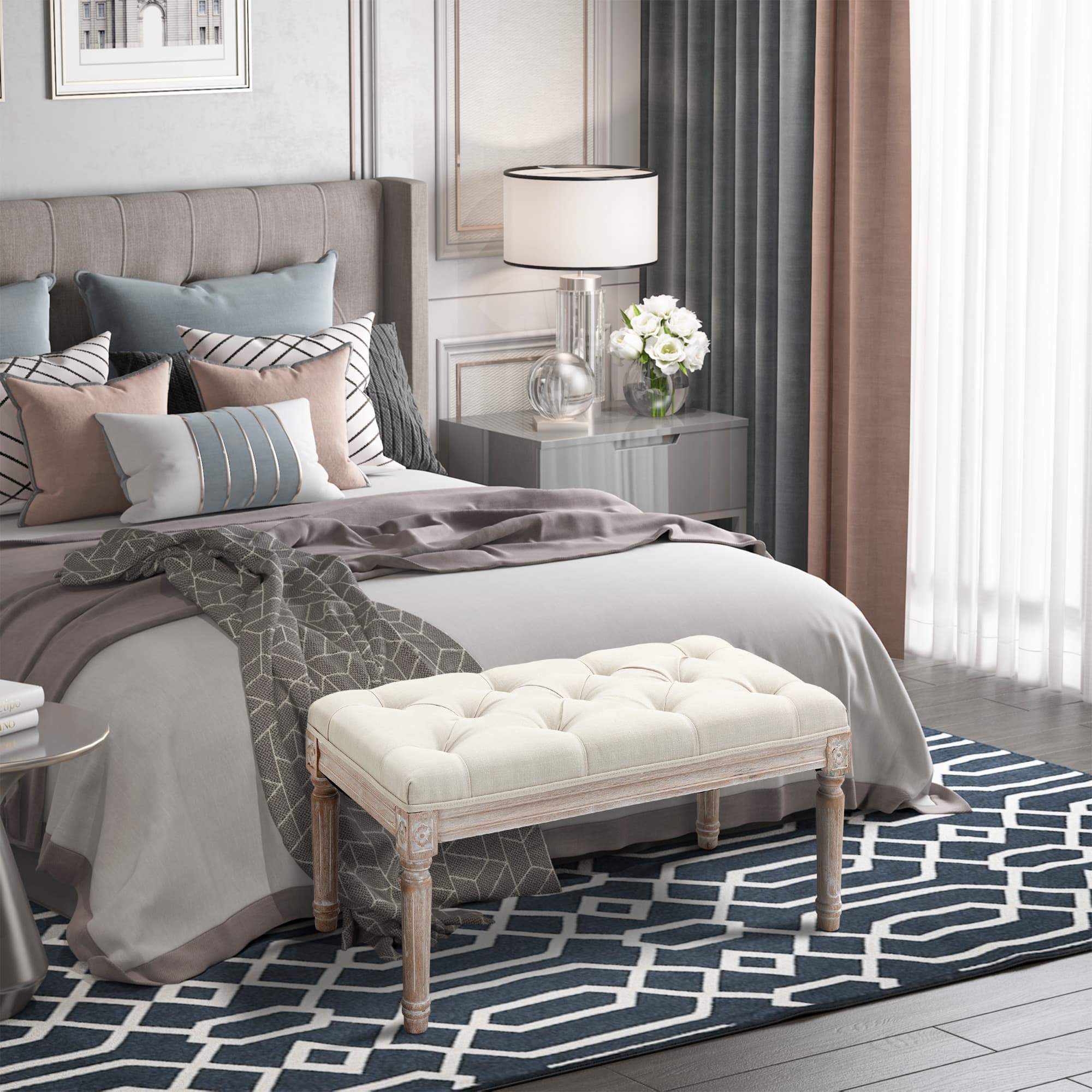 Transform Your Space with this Cream Tufted Bedroom Bench - image 2