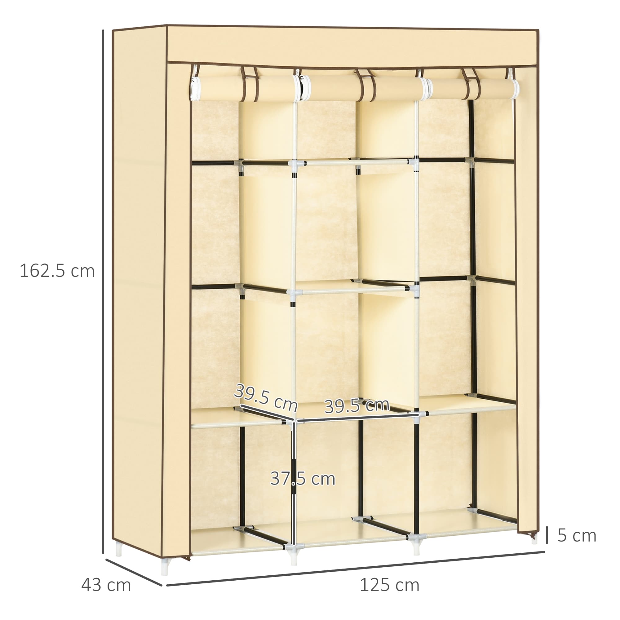 Beige Fabric Wardrobe for Hanging and Folded Storage - image 7