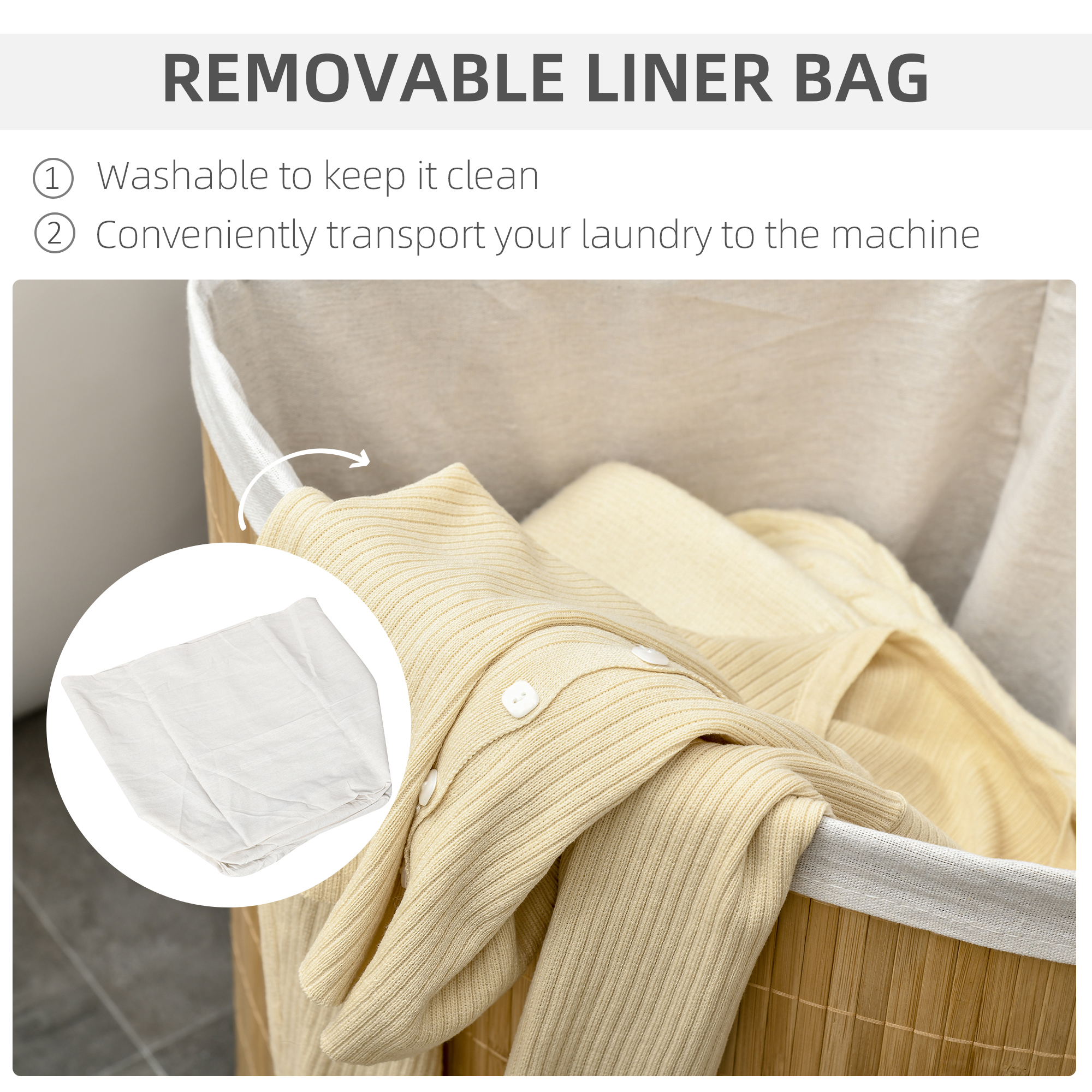 55-Litre Bamboo Corner Laundry Hamper with Lid and Fabric Lining - image 7