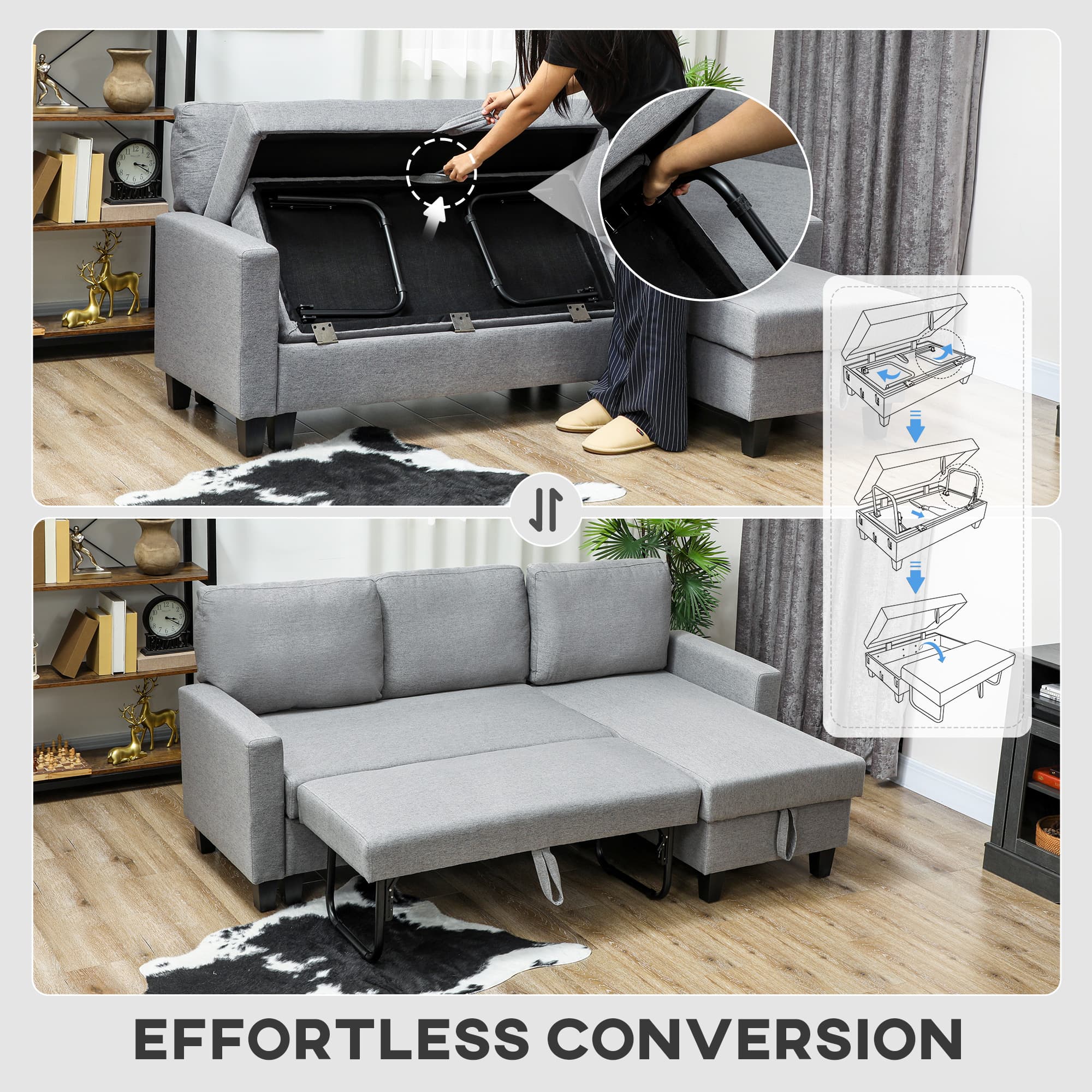Transform Your Space with this Grey 3-Seater Storage Sofa Bed - image 4