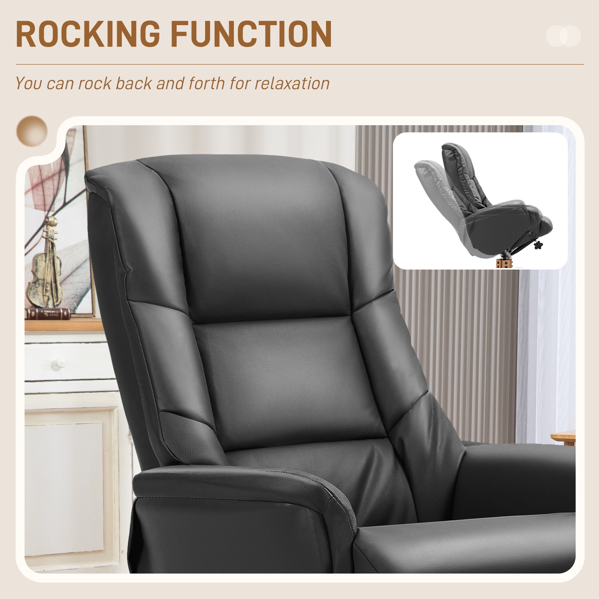 Black PU Leather Rocking Recliner Chair with Matching Footstool - image 3