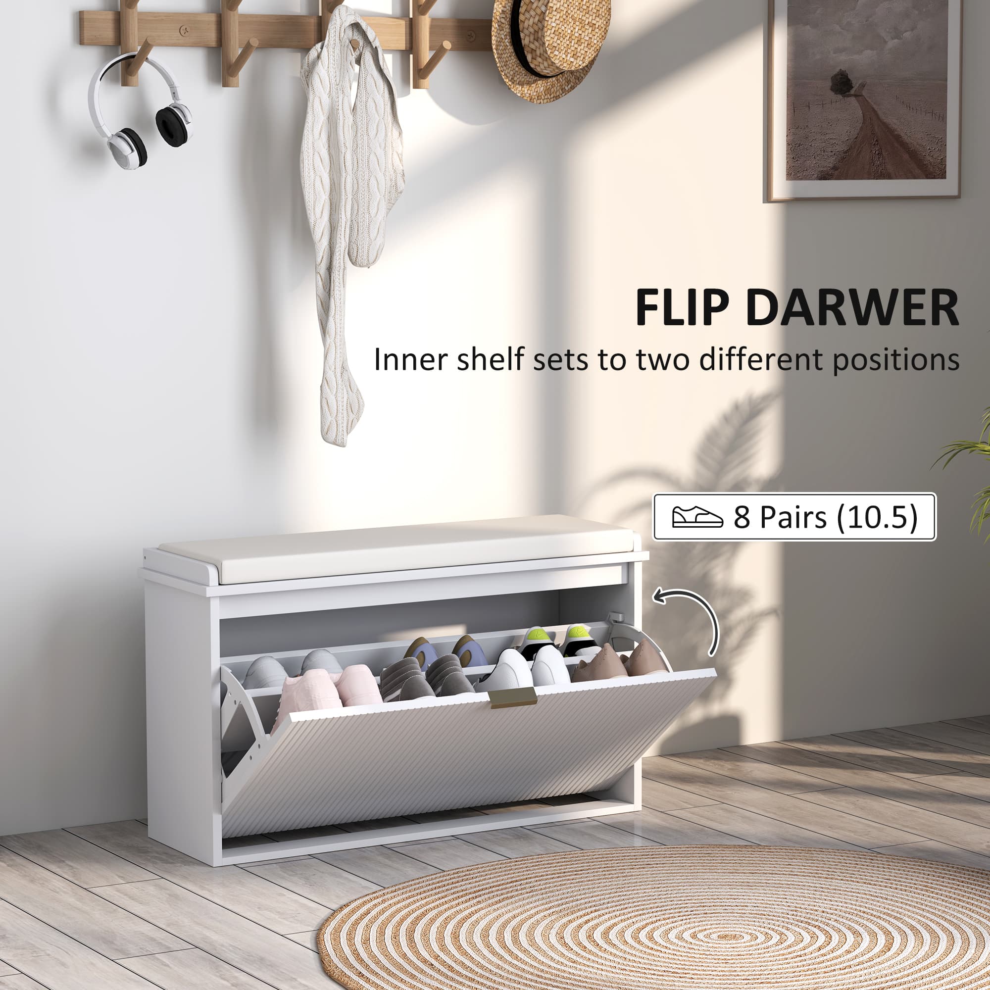 Effortless Entryway Storage: White Cushioned Shoe Bench - image 3