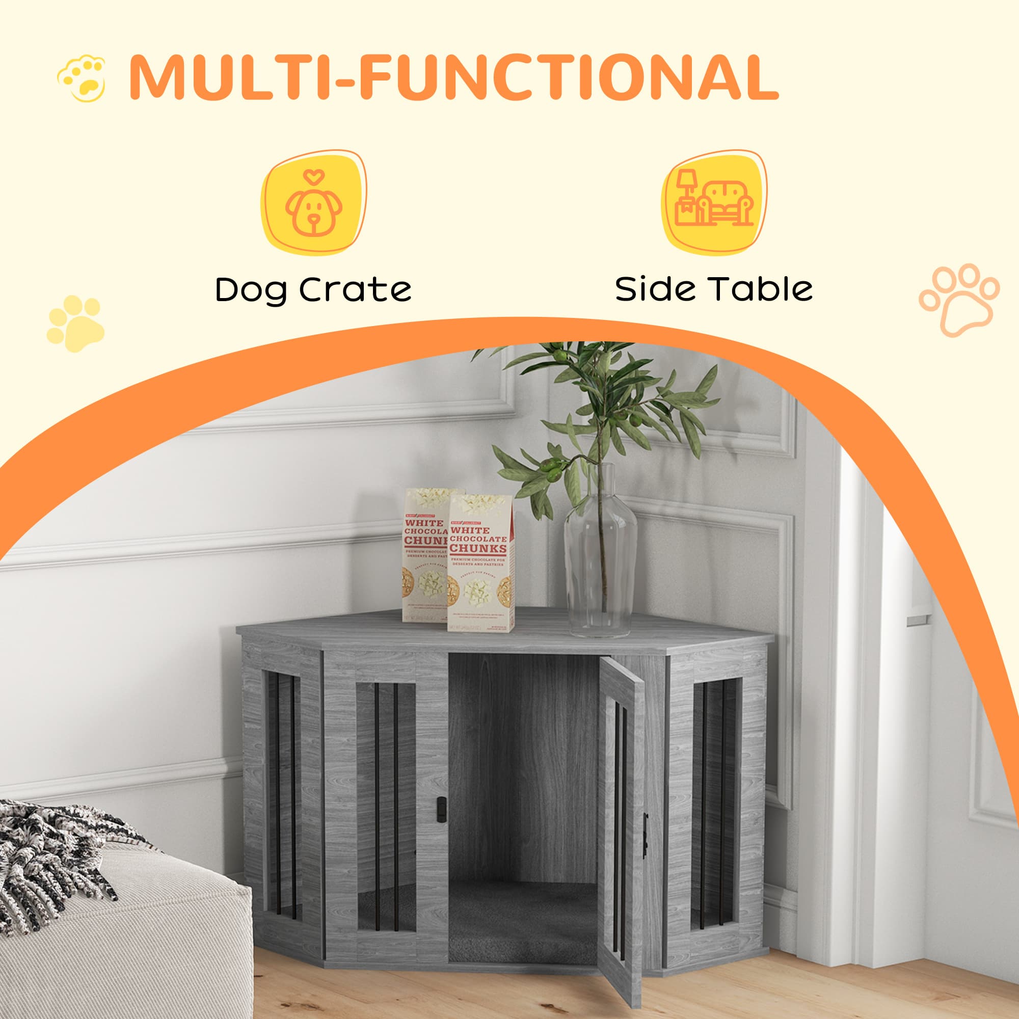 Discover the PawHut 2-in-1 Grey Dog Crate Side Table - image 4