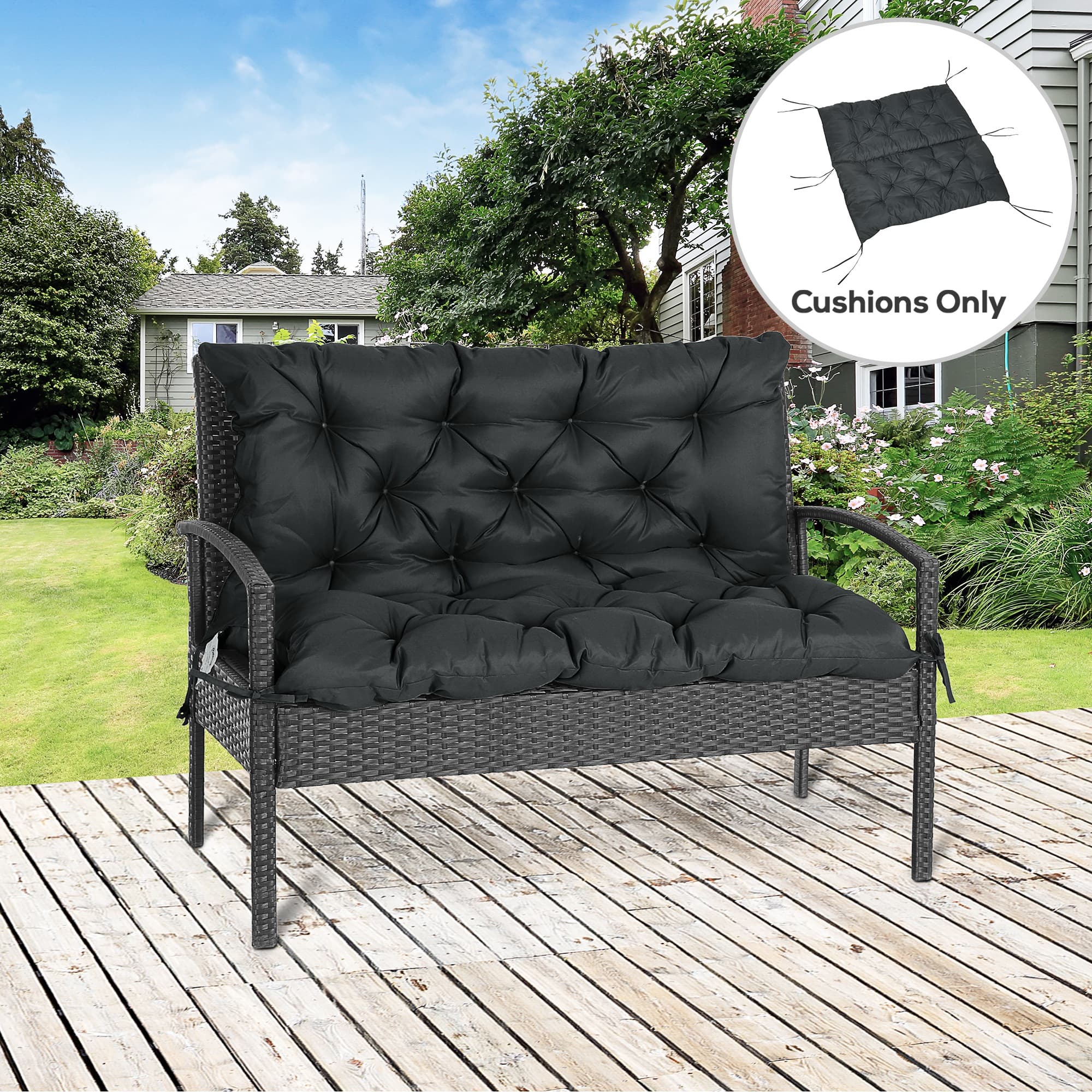Black Tufted Bench Cushion with Back for Two, 98 x 100 cm - image 7