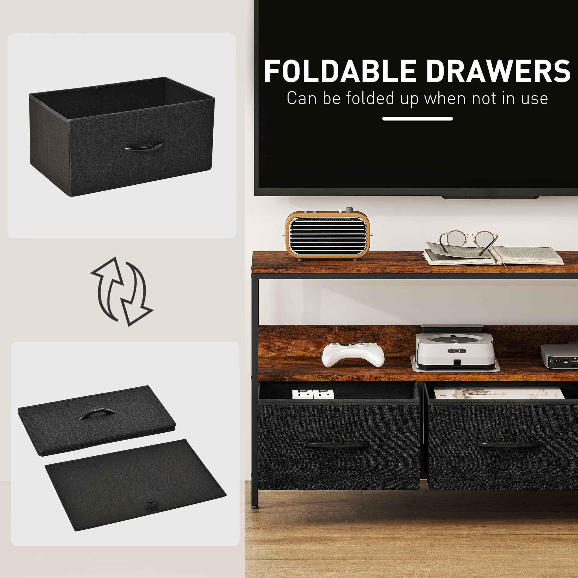 Rustic Brown TV Stand with Intelligent Foldable Storage - image 5