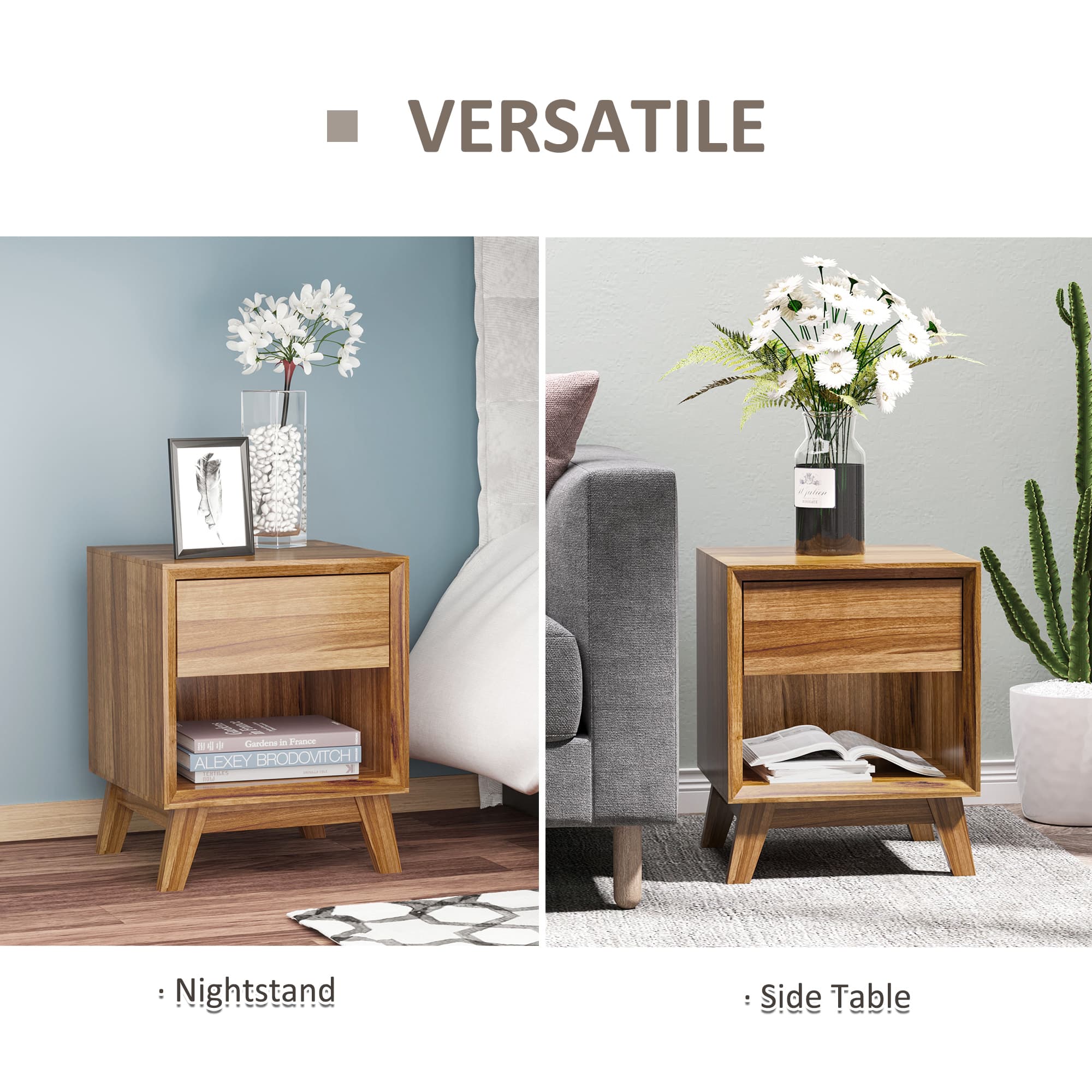 Walnut Bedside Table with Drawer and Lower Shelf - image 1
