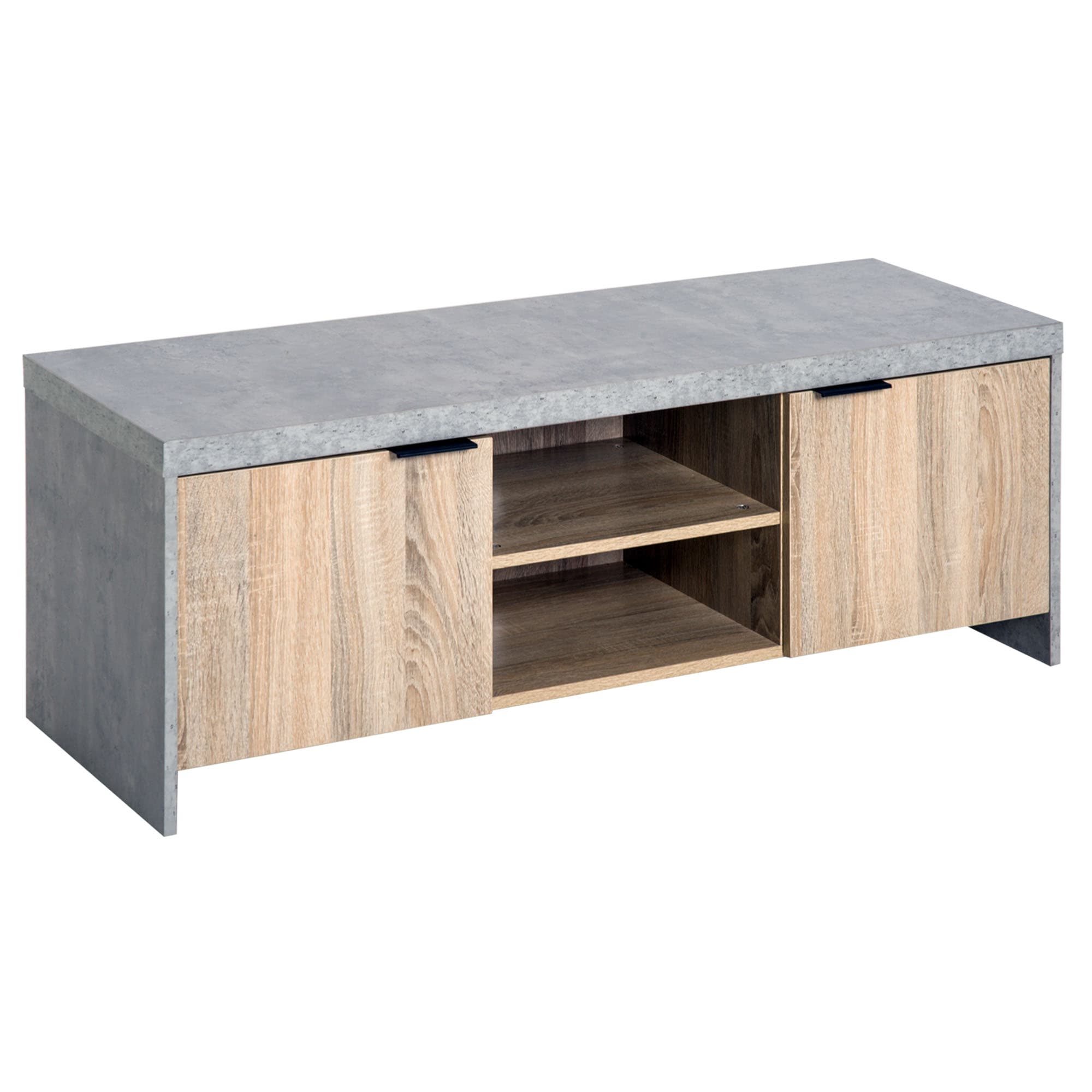 Modern Grey TV Unit with Storage for 55-Inch Screens - Grey wood grain