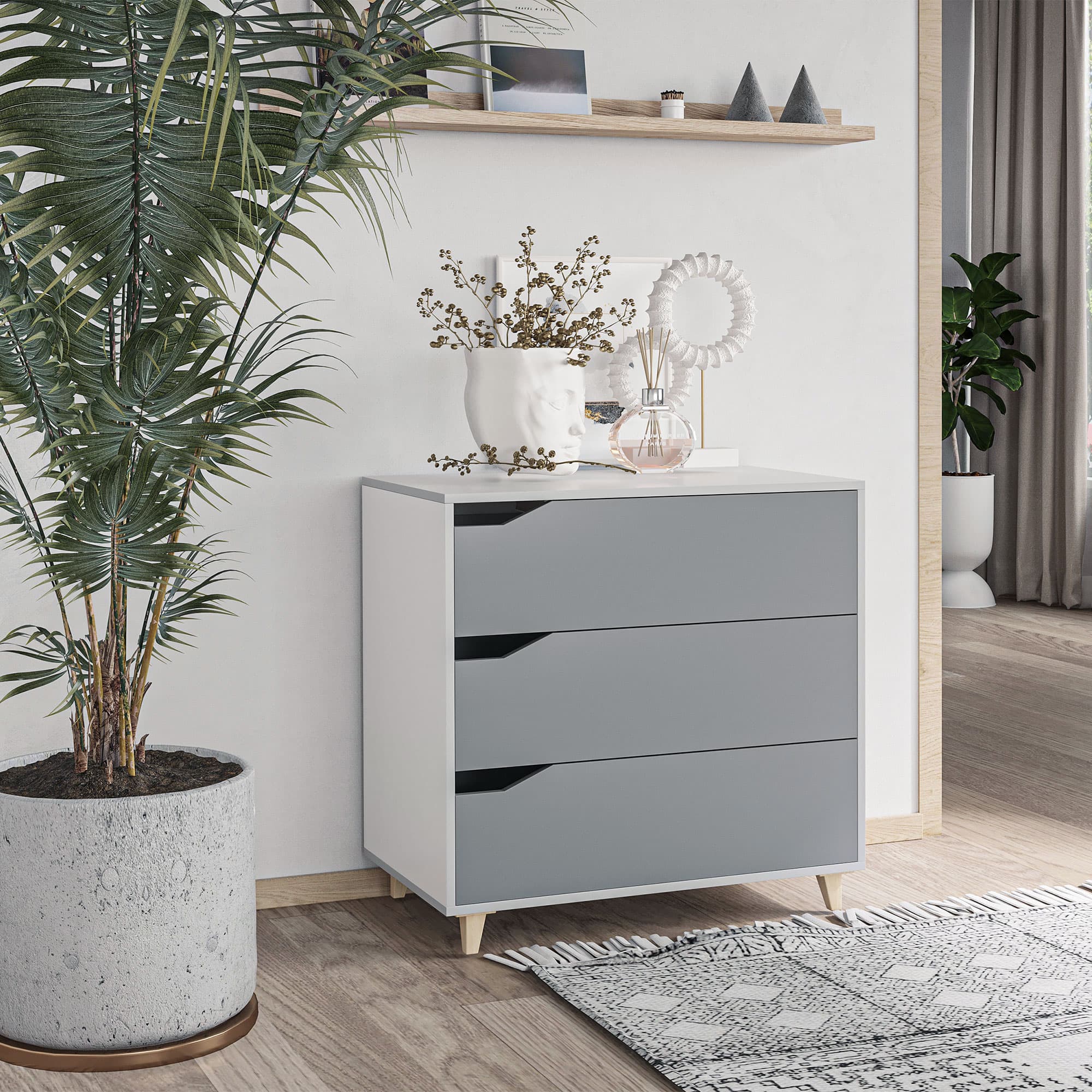 Effortless Storage: Grey 3-Drawer Chest with Pine Legs - image 4