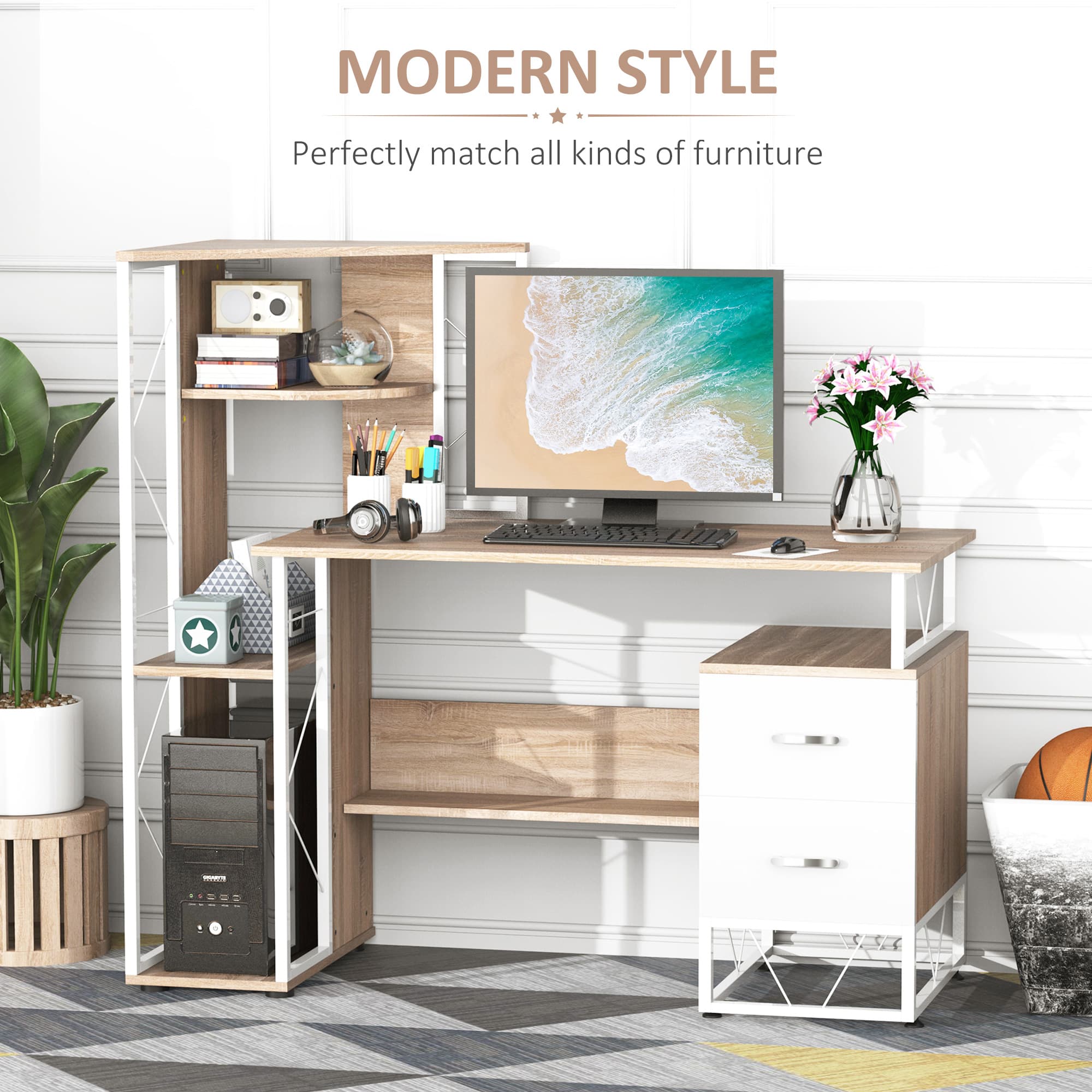 Transform Your Workspace with this Oak Desk & Bookshelf - image 4