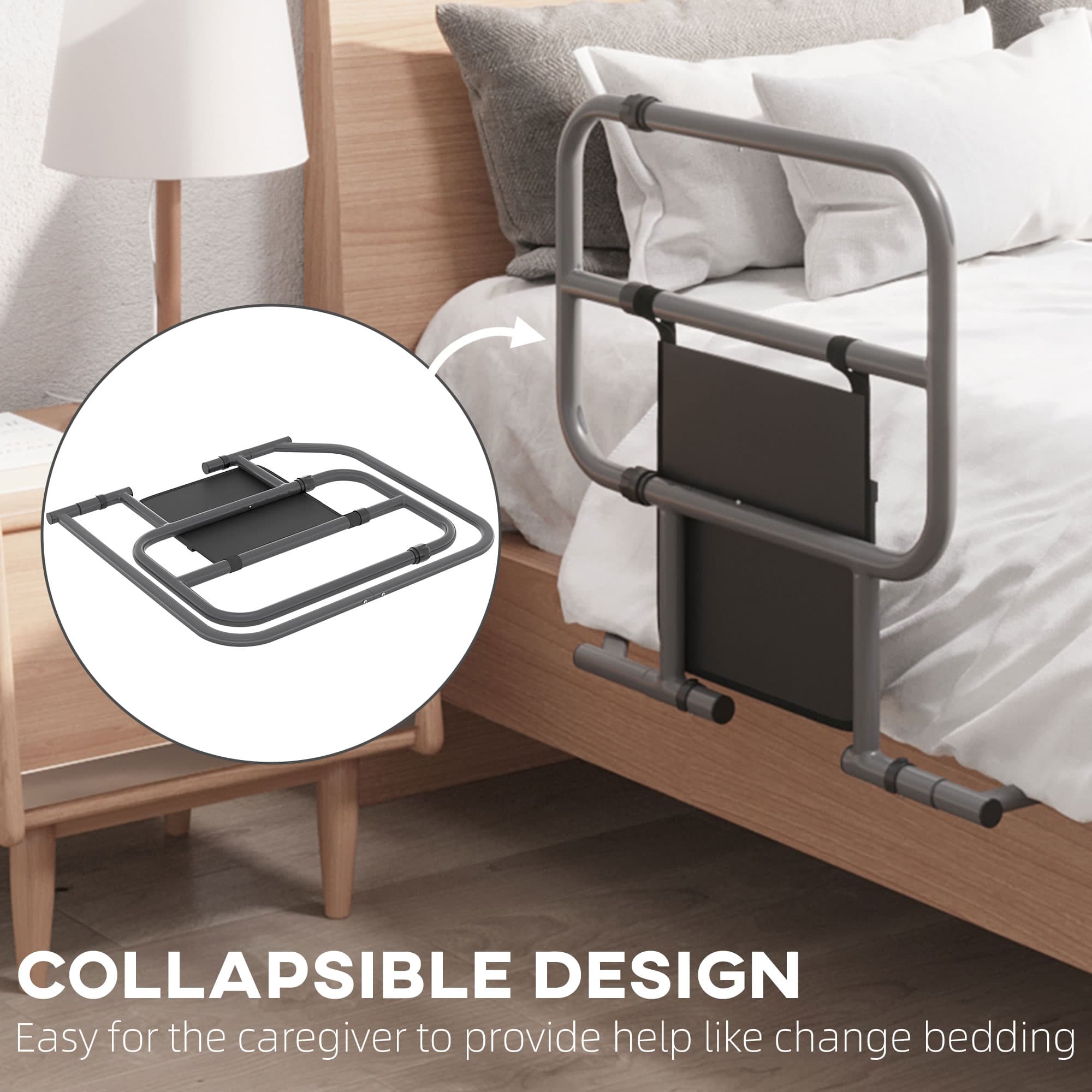 Folding Bed Safety Rail with Fabric Pocket for Easy Bedside Access - image 8
