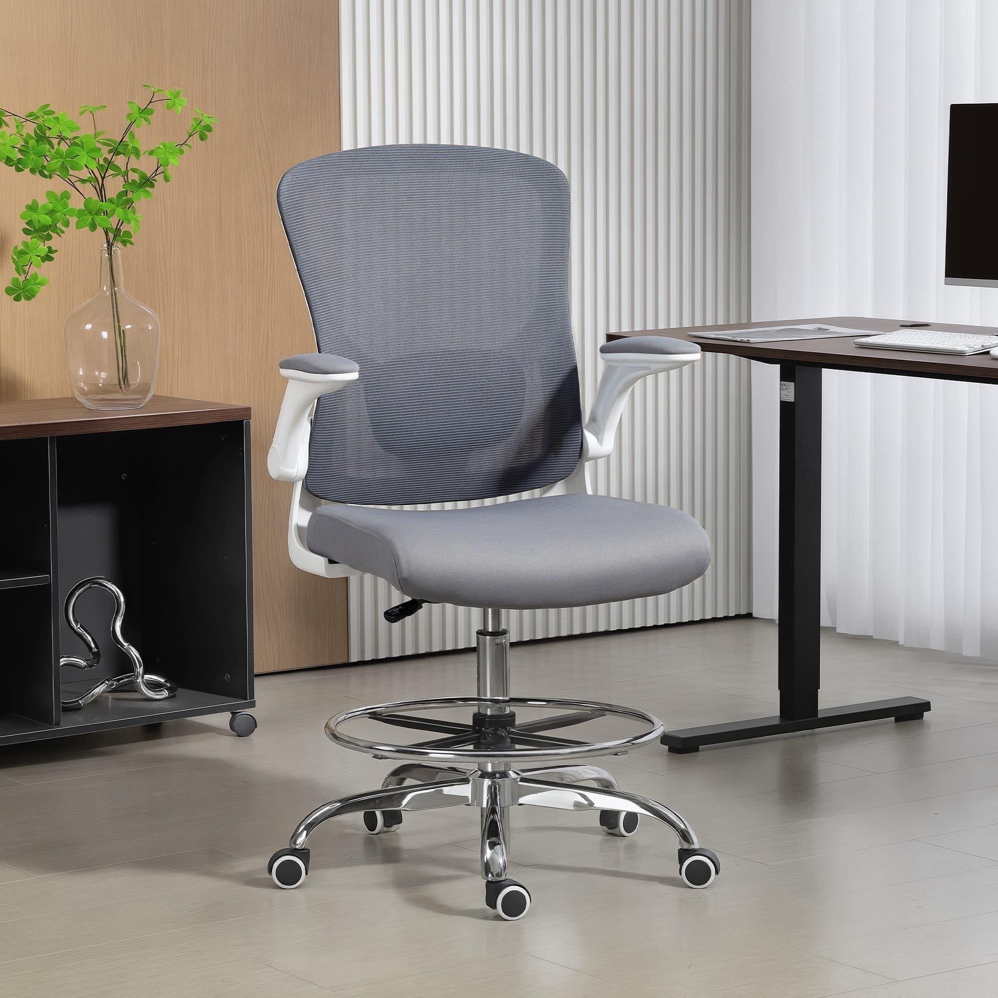 Ergonomic Charcoal Draughtsman Chair for Elevated Workspaces - image 4