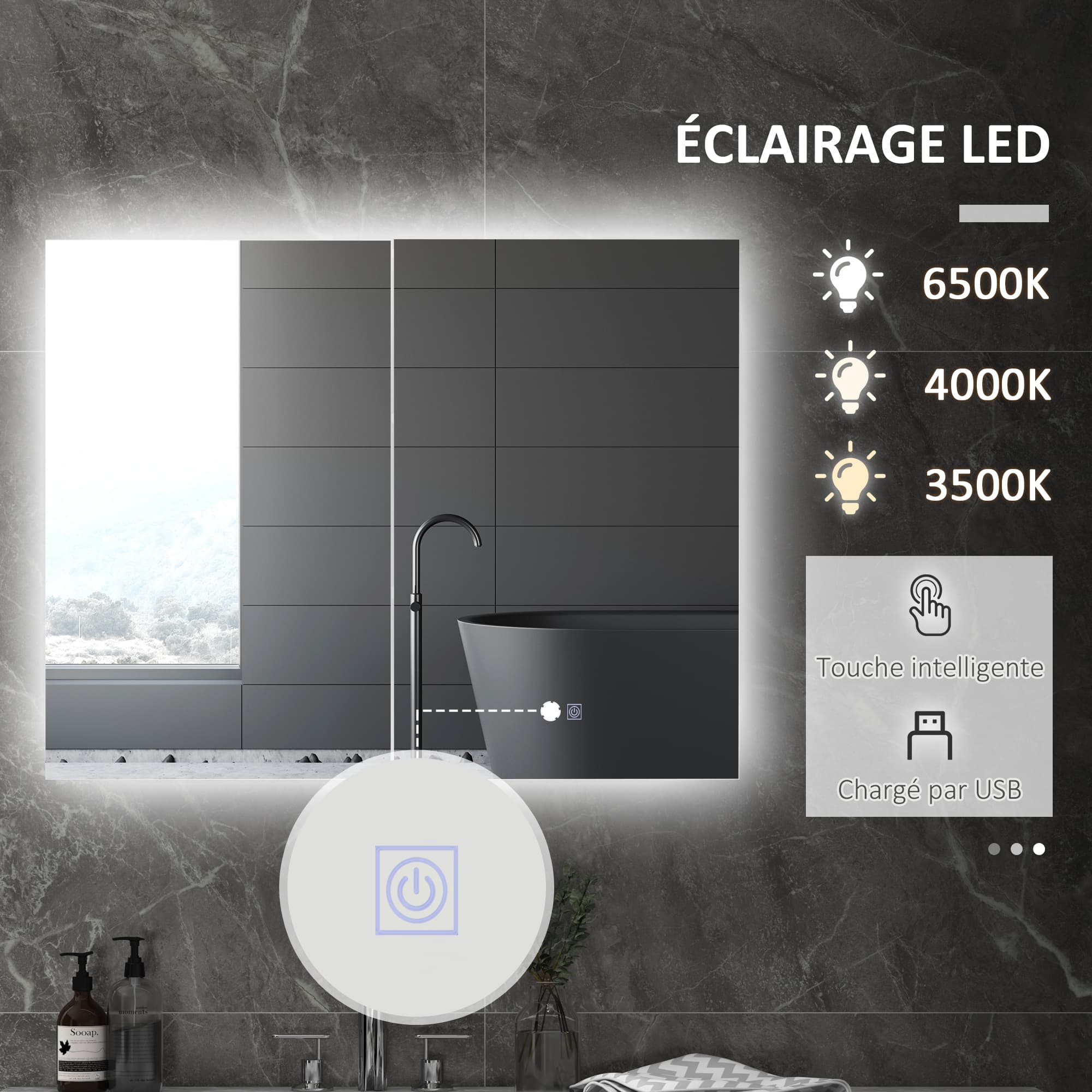 Kleankin High Gloss White LED Bathroom Mirror Cabinet - image 3